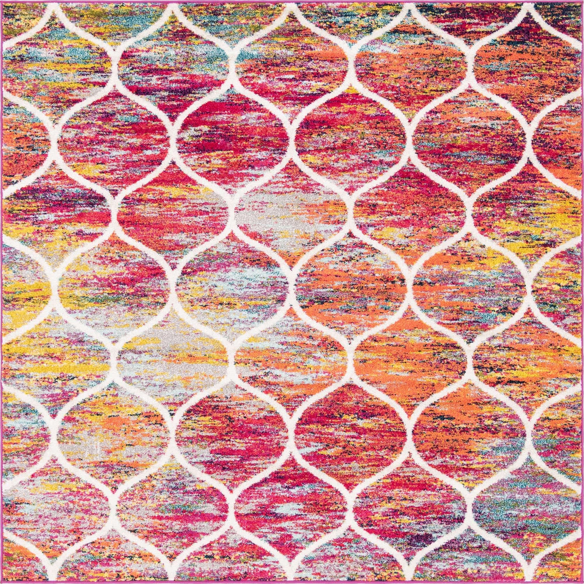 Unique Loom Trellis Frieze Collection Area Rug - Rounded (7 Square, Multi/ Black)