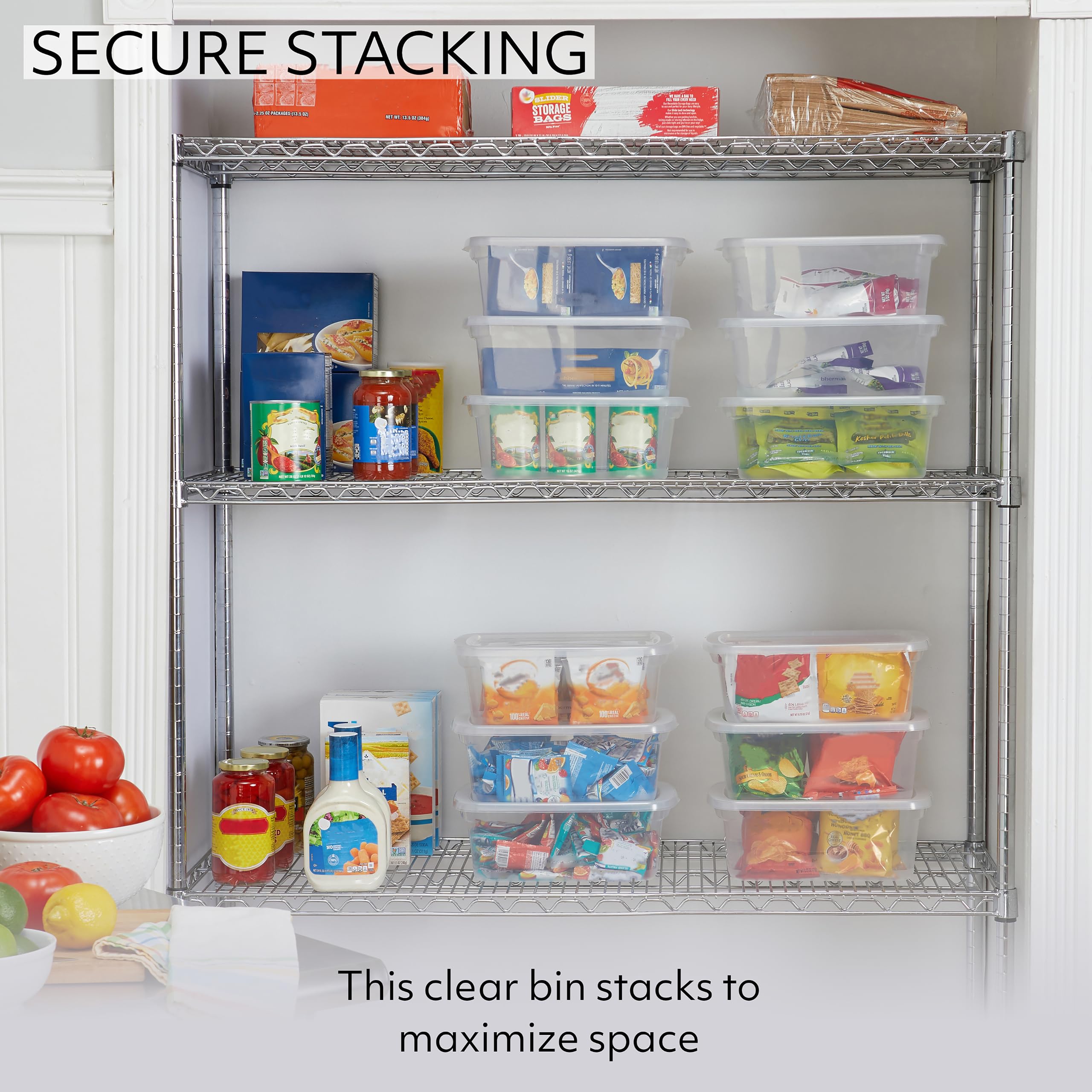 Rubbermaid Cleverstore Clear 6 Qt, 12 Pack, Stackable Plastic Storage Containers With Durable Snapping Clear Lids, Visible Organ