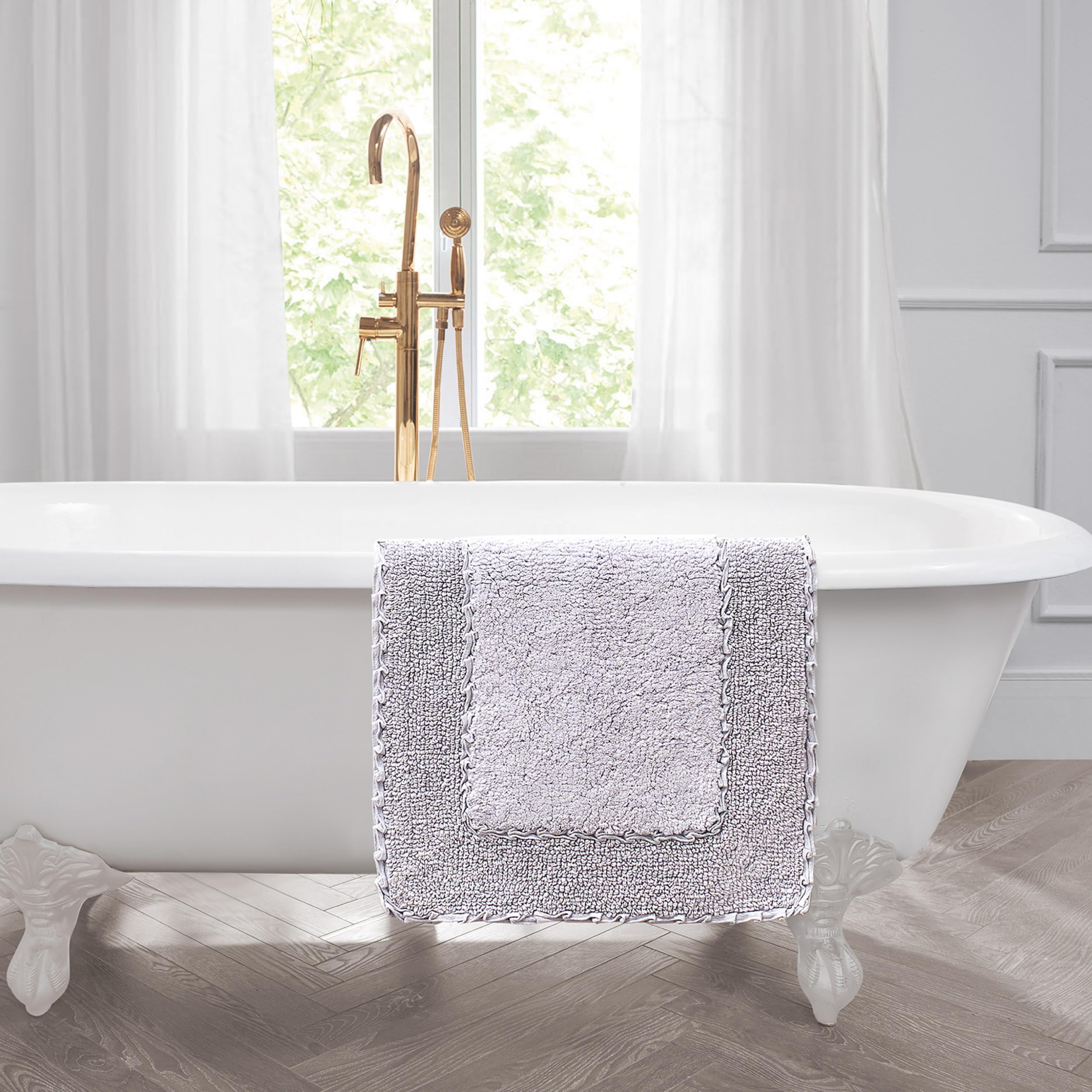 Laura Ashley Ruffle Border 100% Cotton Bath Rug, Purple, 17''X 24''