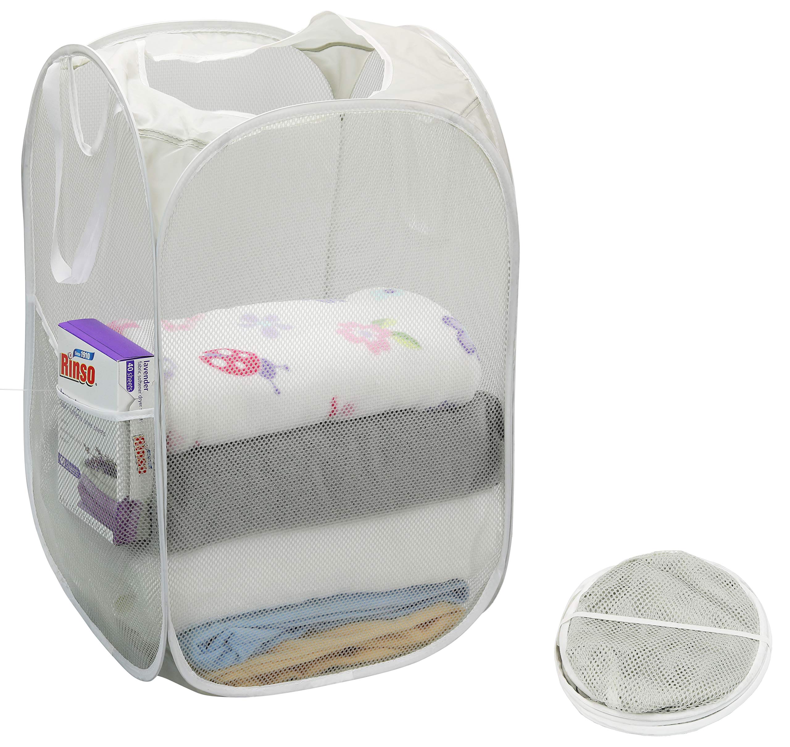 Simple Houseware Mesh Pop-Up Laundry Hamper Basket With Side Pocket, Gray - 2 Pack