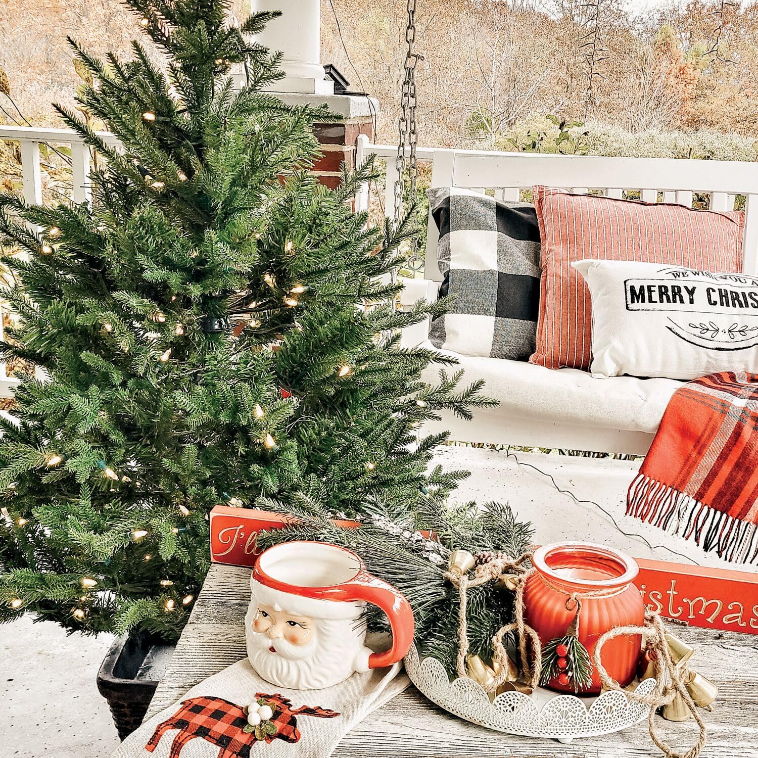 Fraser Hill Farm 4.0-Ft Andirondack Pre Lit Potted Christmas Tree Decor with Warm White LED Lights