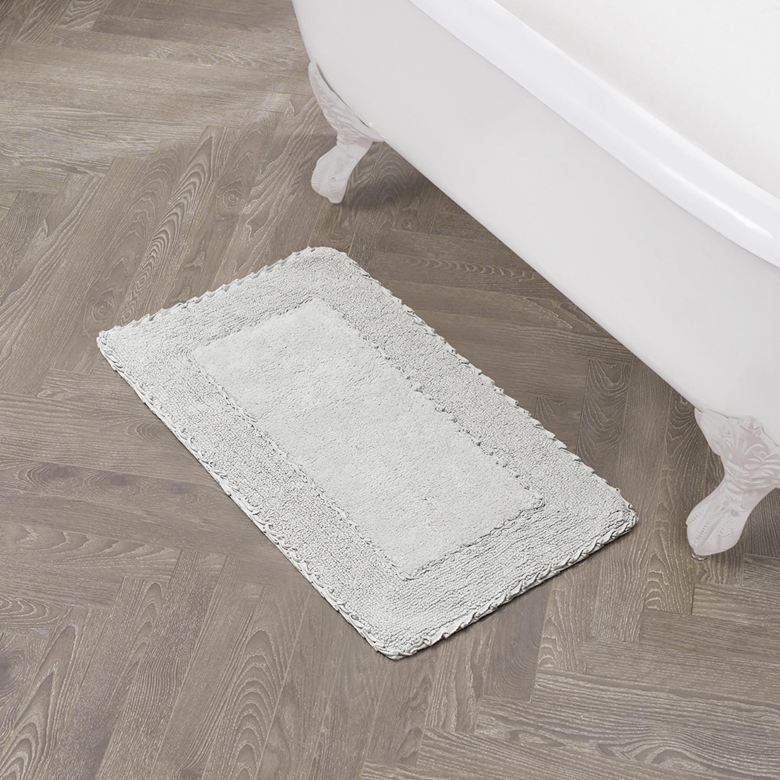 Laura Ashley Ruffle Cotton 20'' X 34'' Bath Rug, Light Gray