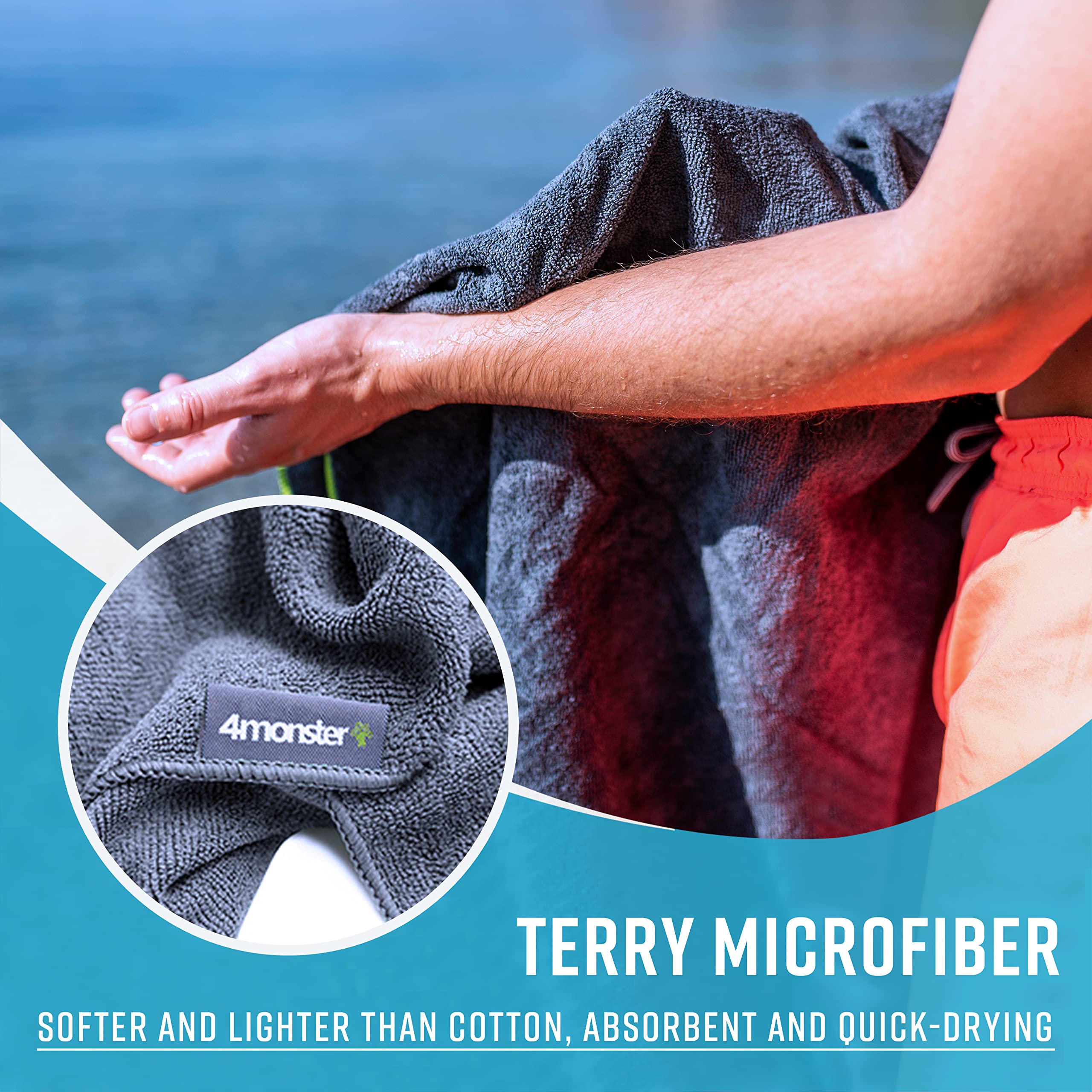 Monster 4 Pack Microfiber Camping Towel Quick Dry Super Absorbent Travel Towel Portable Microfiber Swim Towel with Waterproof Towel Bag  Lightweight Boat Towel for RV Sport Gym Beach Pool Family Trip