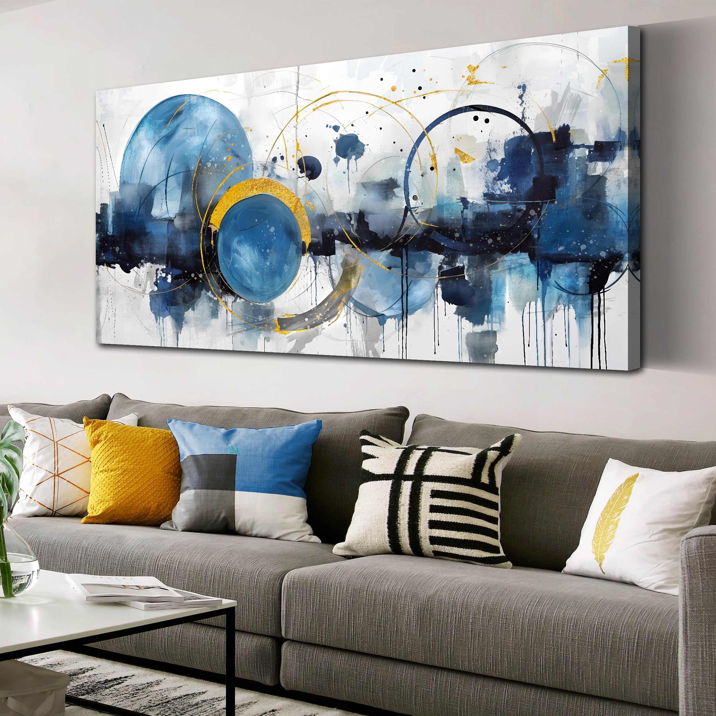Zhaoshop Abstract Canvas Wall-Art - Blue Home Office Wall Decor - Modern Wall Art For Living Room Large Size Ready To Hang Size