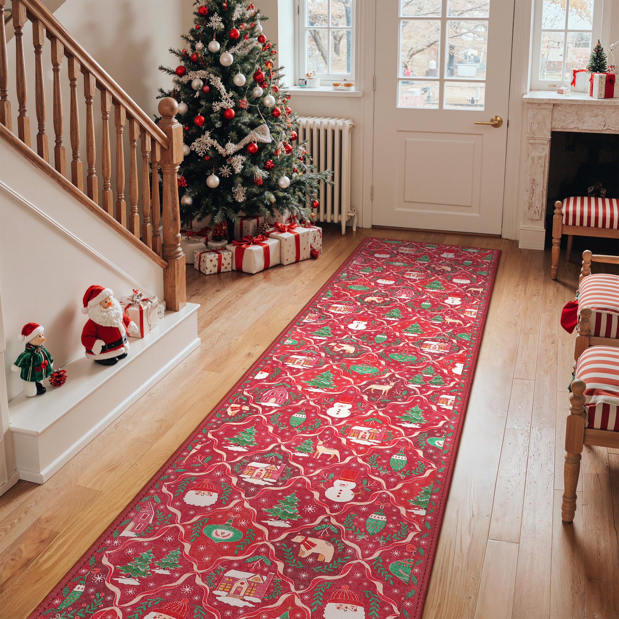 BEIMO Christmas Runner Rug 2x10 Washable Rug for Hallway Kitchen Bedroom, Christmas Home Decor, Holiday Print Carpet, Low Pile M