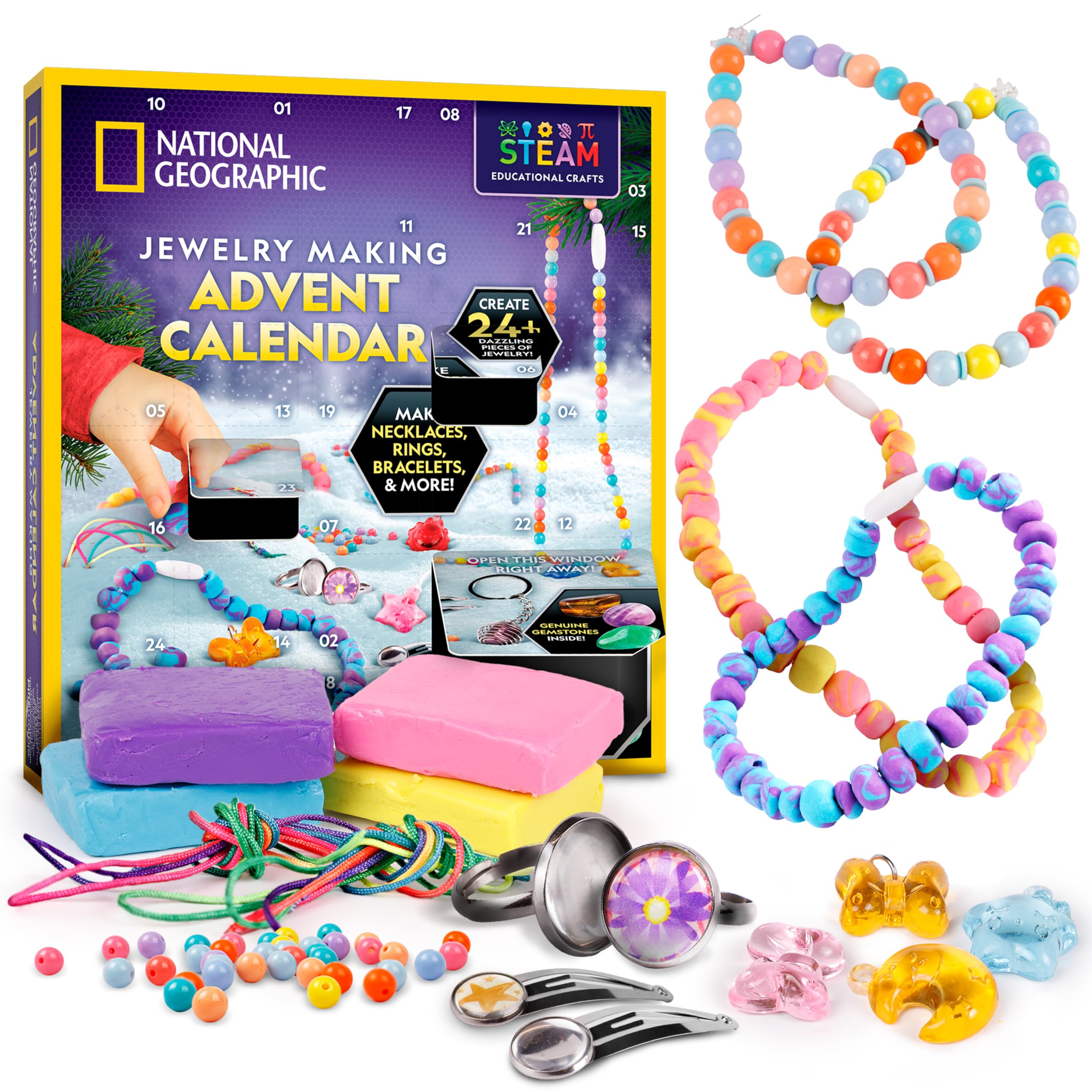 NATIONAL GEOGRAPHIC 2025 Jewelry Making Advent Calendar - Create 24+ Pieces of Jewelry, Christmas Countdown Calendar, Holiday Cr