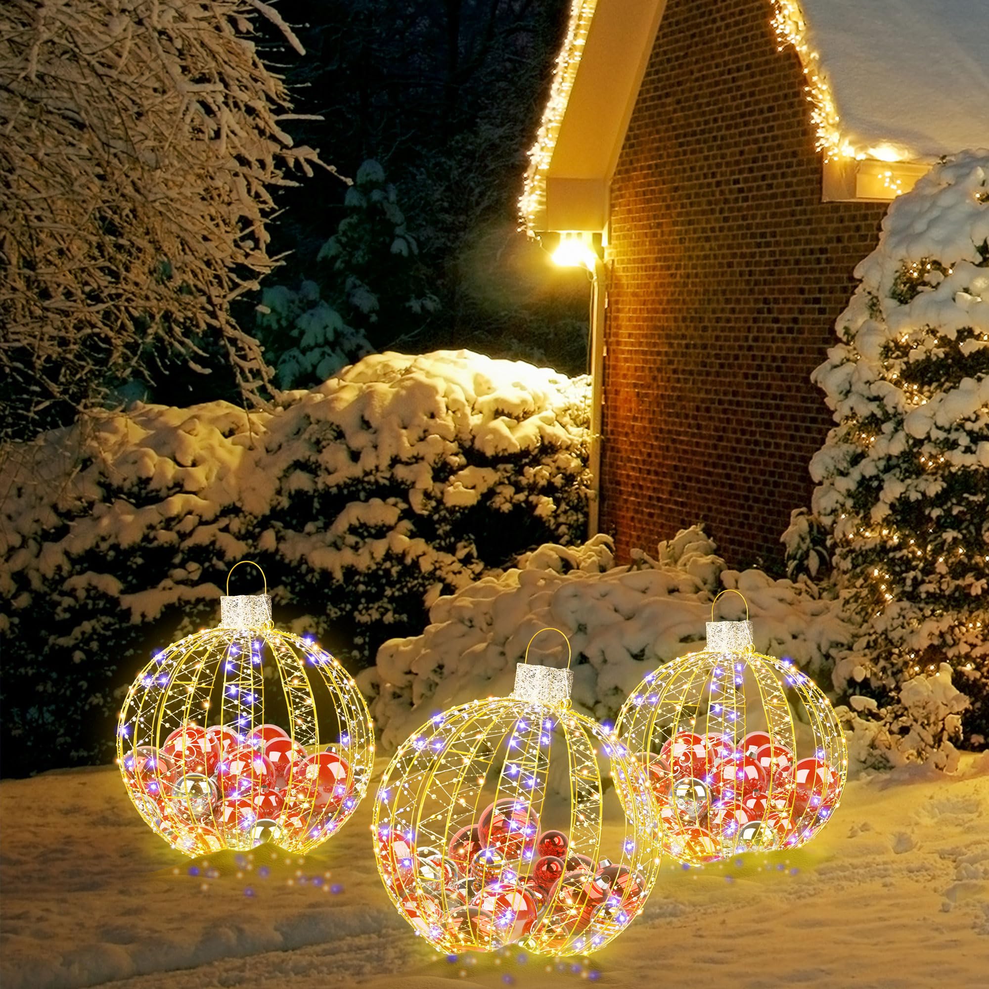 Shintenchi 6 Pack Christmas Lighted Balls, Outdoor/Indoor Hanging Decoration, Large Lighting Ball 15 20 25 Sphere Light for Holi