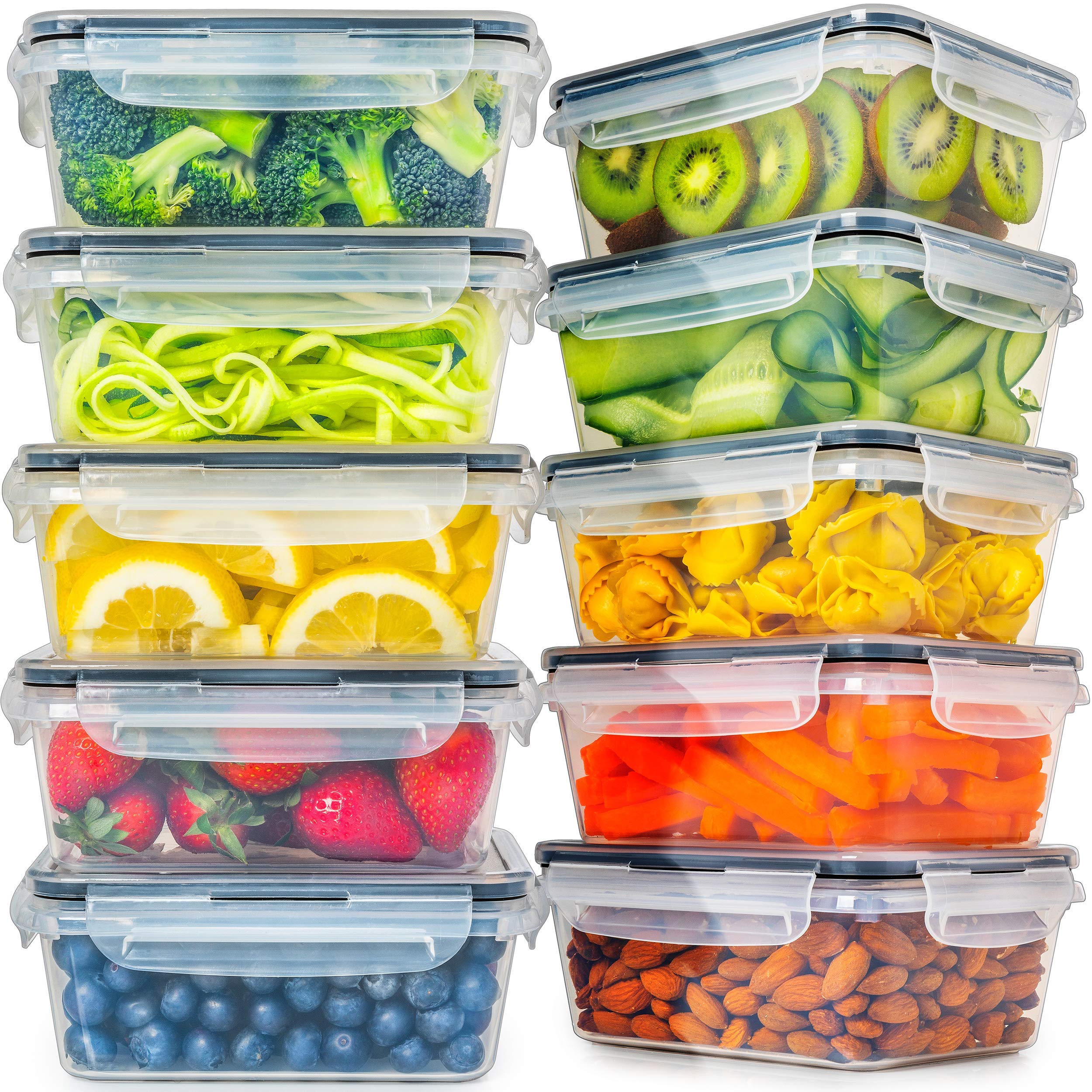 Fullstar 20 Pcs Plastic Food Storage Containers With Lids (10 Containers & 10 Lids), Leakproof Bpa-Free Containers For Kitchen O