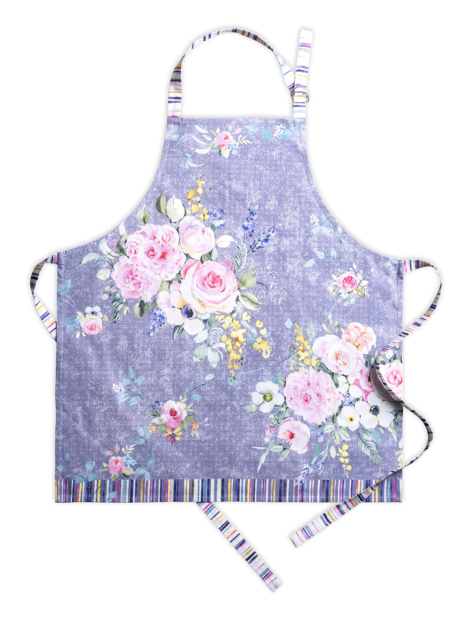 Maison D' Hermine Apron 100% Cotton 1 Piece Adjustable Neck Strap Apron With Center Pocket For Gifts, Women, Men, Sweet Rose Lav