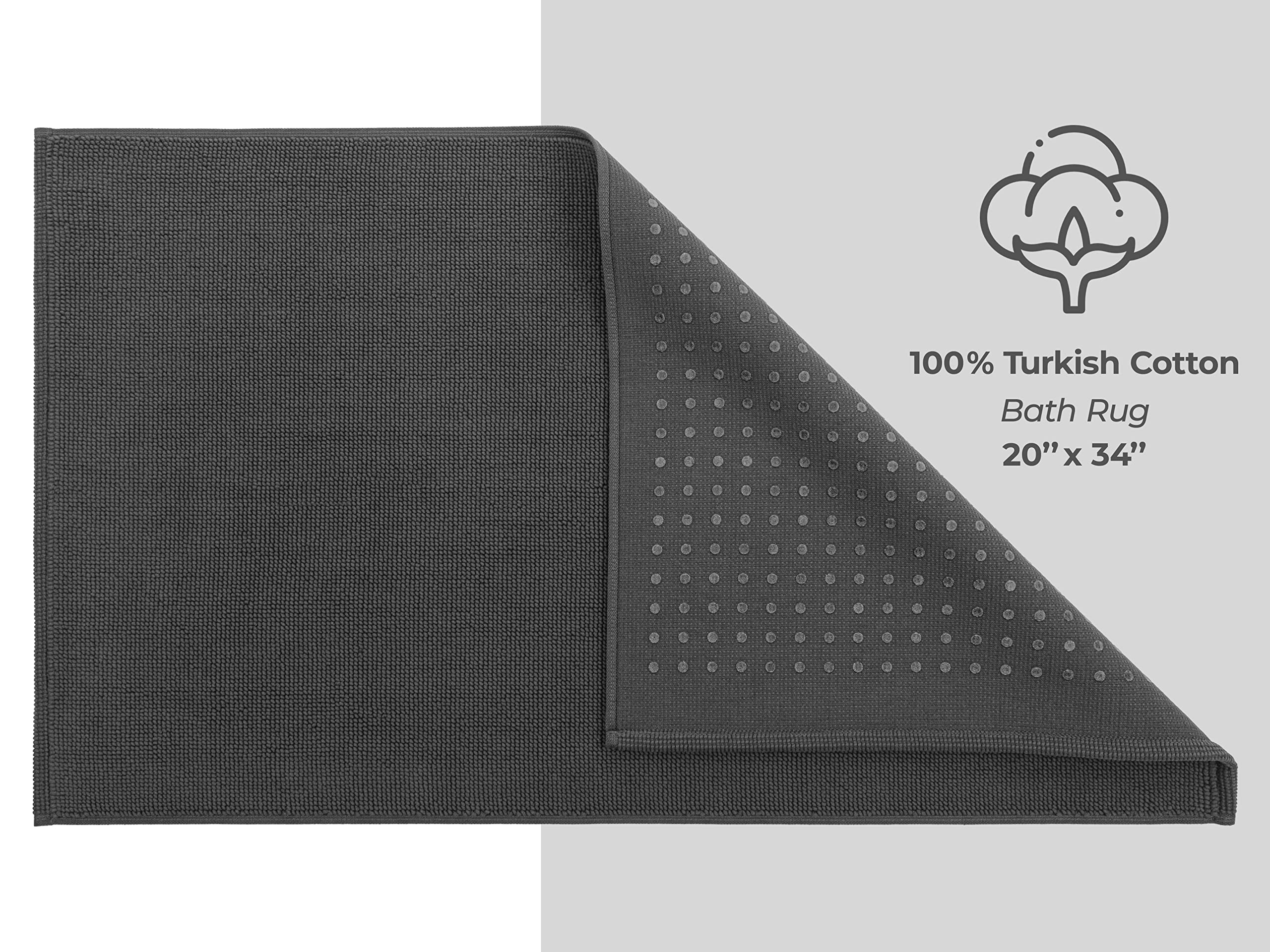 American Soft Linen Bath Rug, 20 In 34 In 100% Cotton Bath Mats Rugs For Bathroom, Non Slip Washable Shaggy Form Area Rugs, Gray