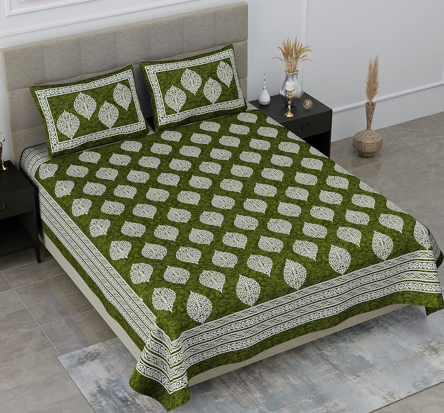 AARAMYA Cotton Flat Printed Bed Sheet with Pillow Case | Comfortable Bed Linen Set | Soft Breathable Fabric for Everyday Bedding