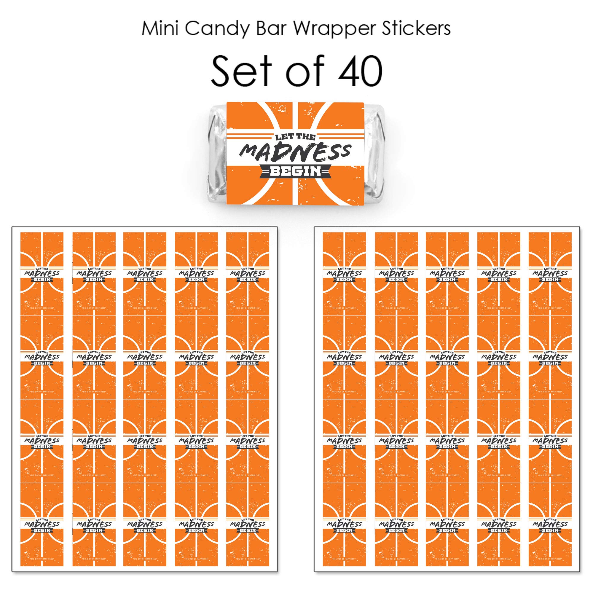 Big Dot Of Happiness Basketball - Let The Madness Begin - Mini Candy Bar Wrapper Stickers - College Basketball Party Small Favor