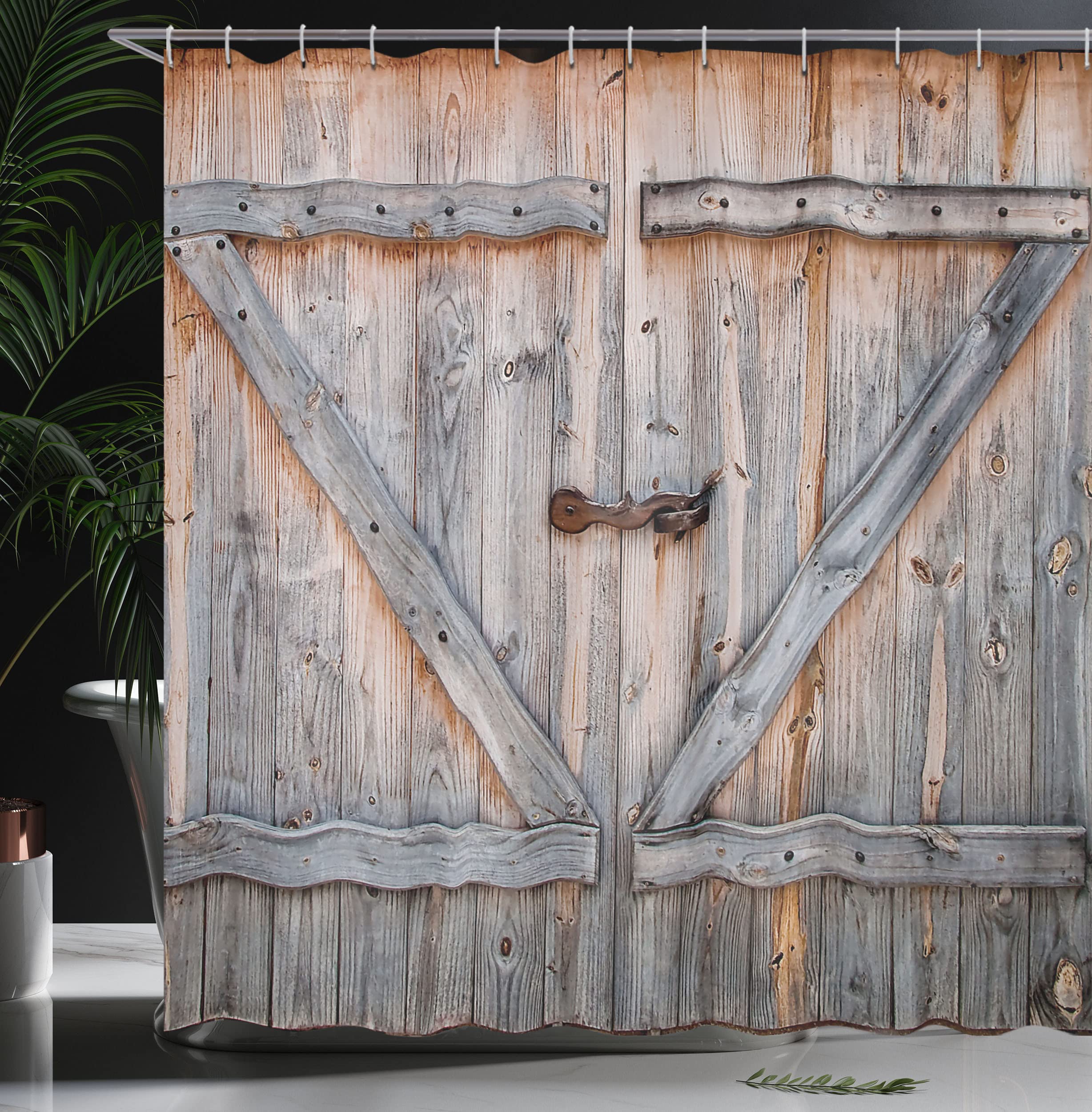 Ambesonne Rustic Shower Curtain, Old Wooden Garage Door American Native Country Farm Style Art Image, Cloth Fabric Bathroom Deco