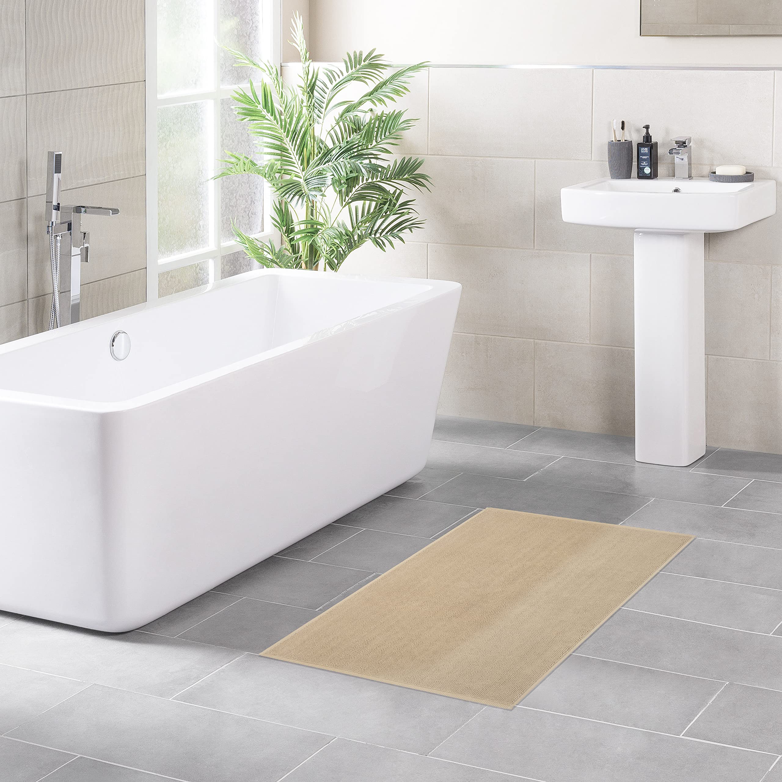 100% Cotton Bath Rugs For Bathroom, 20 X 34 Inches And Non Slip Backing Bath Math Rugs, Beige Bathmat Rug