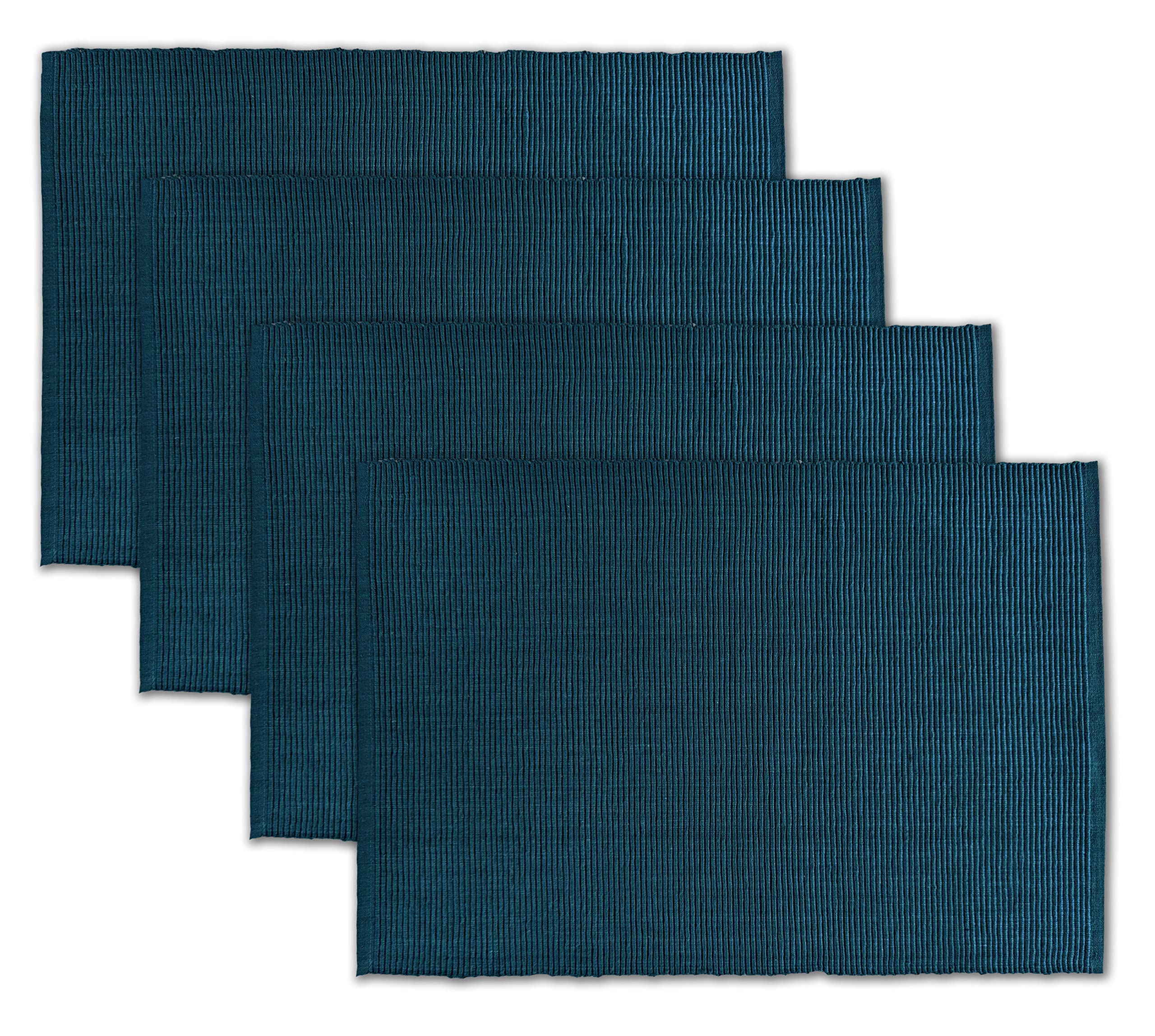 Avka Studio 100% Cotton Ribbed Placemats - Set Of 4-13 X 19 Inches - Dark Teal - Everyday Cloth Table Mats - Thick Construction,
