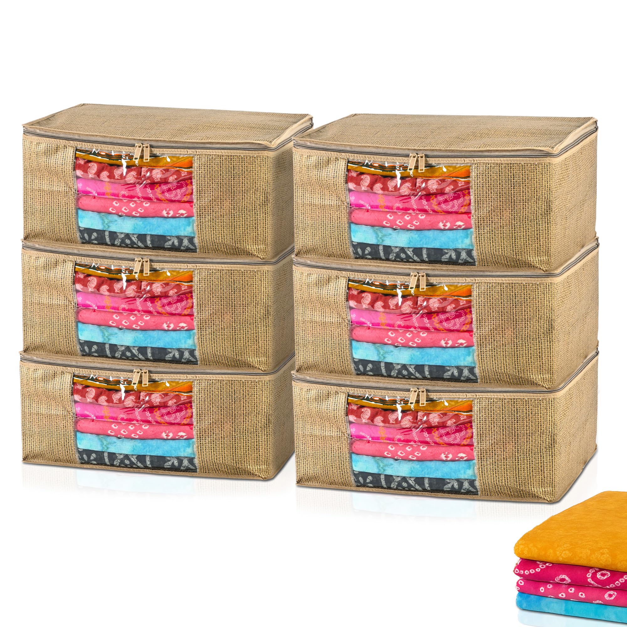 Kuber Industries 6 Pcs Non Woven 9 Inch Saree Covers For Storage With Zip Transparent | Saree Organiser For Wardrobe & Suitcase 