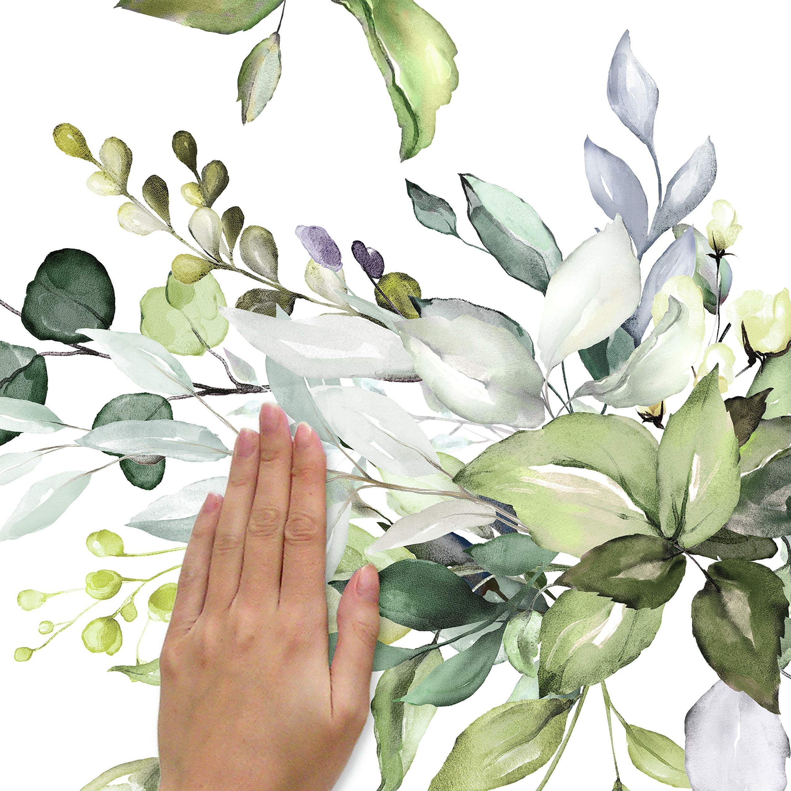 RoomMates Watercolor Floral Wall Decals, Vinyl, Green & Cream, Model RMK4711GM, Peel and Stick Decor