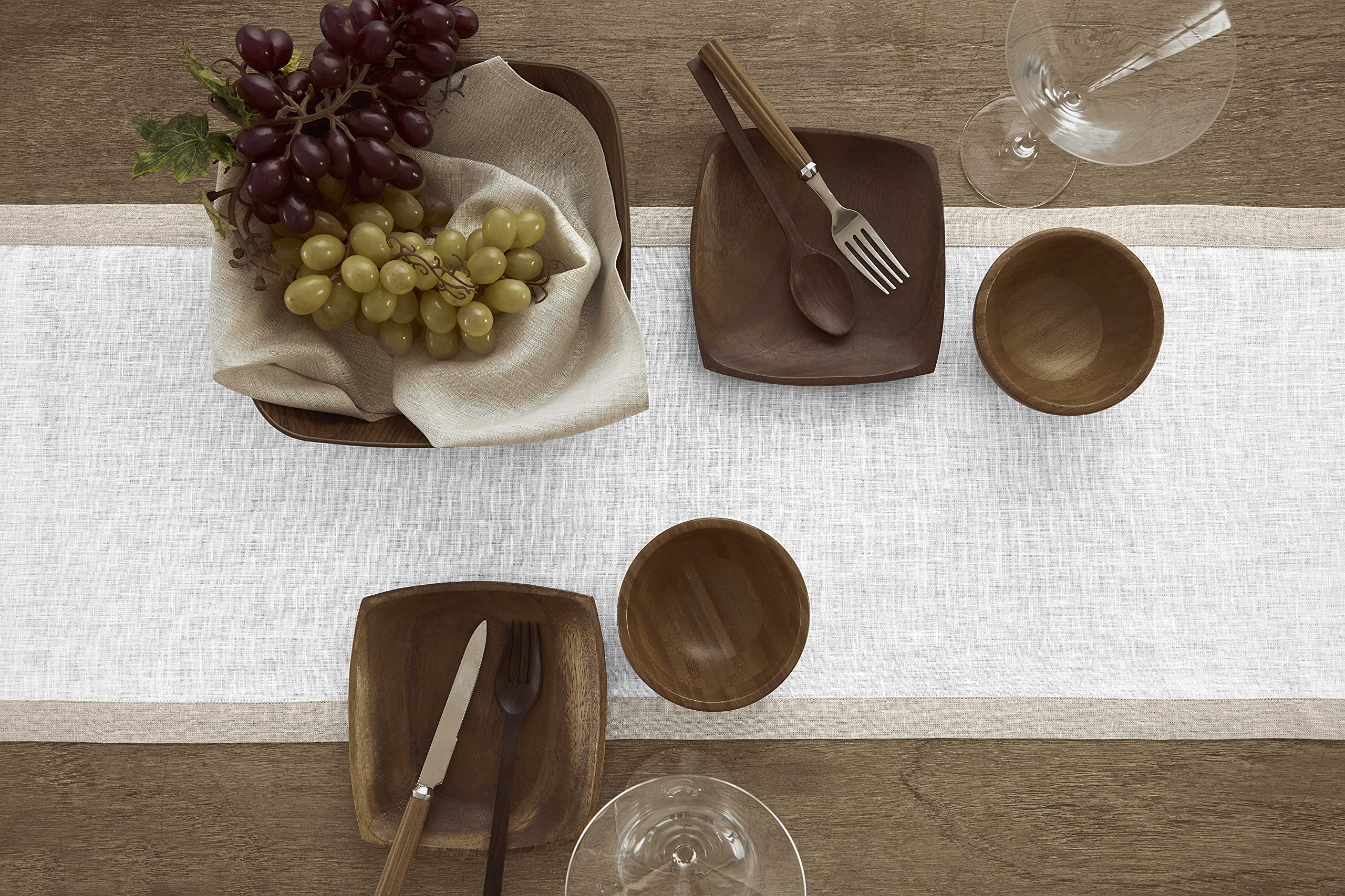 Solino Home Linen Table Runner 14 x 60 Inch - 100% Pure Linen Natural and White Table Runner for Spring  Summer  Mother