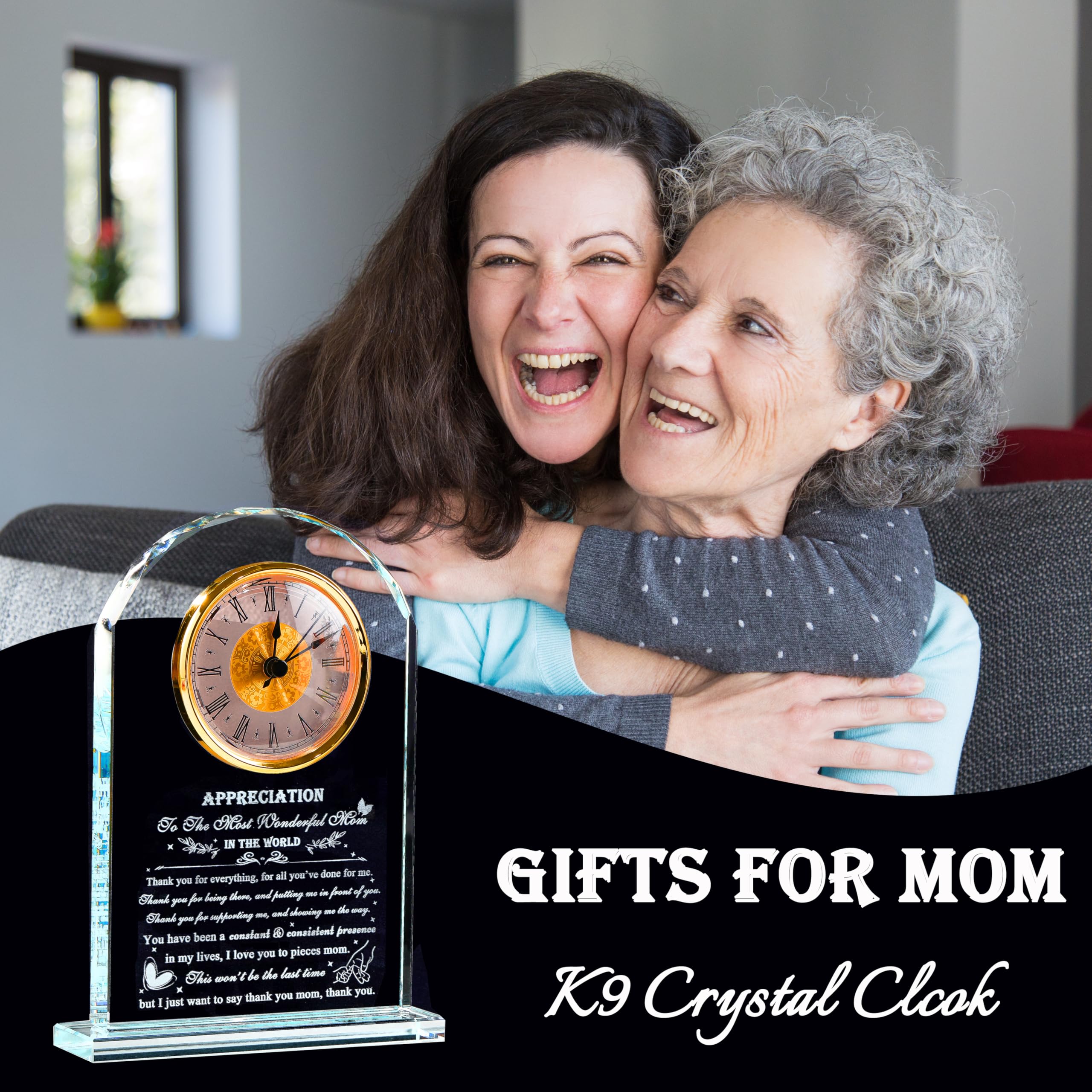 Mom Gifts from Daughter Son - Crystal Clock Engraved Mothers Day Appreciation Gifts Keepsake for Mother Mama who has Everything