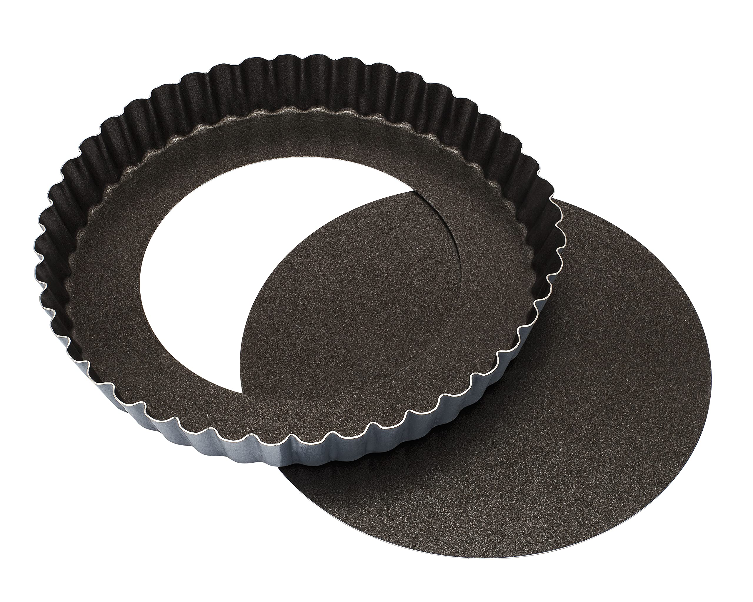 Matfer Bourgeat Exopan Fluted Tart And Quiche Pan With Removable Bottom, 9 1/2'' Diameter, Dark Gray