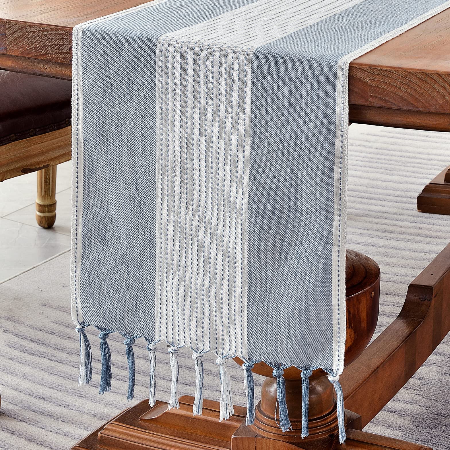 Wracra Linen Table Runner, Farmhouse Macrame Table Runners 72 Inches Long For Dining Table Decor, Wedding, Party And Dresser Dec