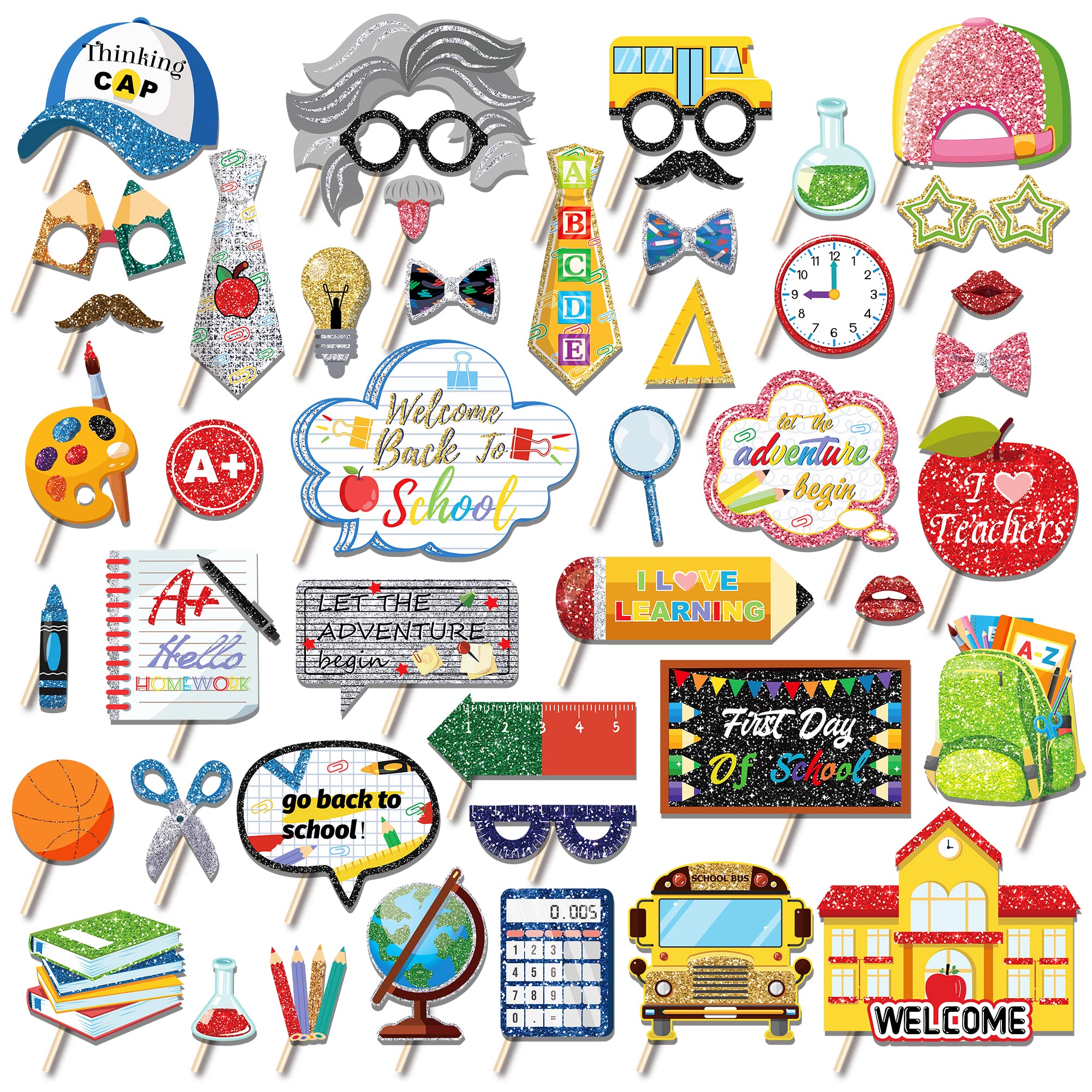 Crawprop 45Pcs Back To School Party Photo Booth Props Supplies First Day Of School Party Decoration