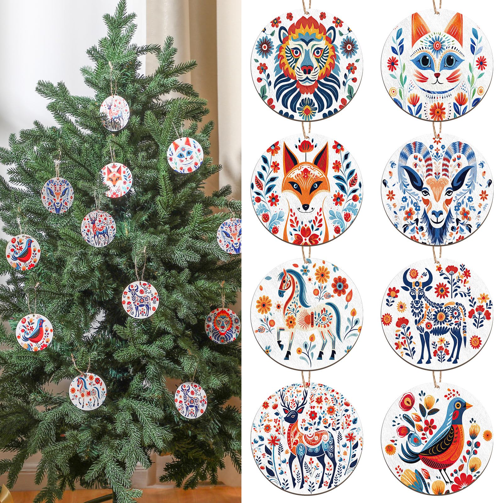 Cinnvoice 24 Pcs Scandinavian Folk Style Christmas Ornament Scandinavian Folk Ornament Bundle Swedish Norwegian Christmas Orname