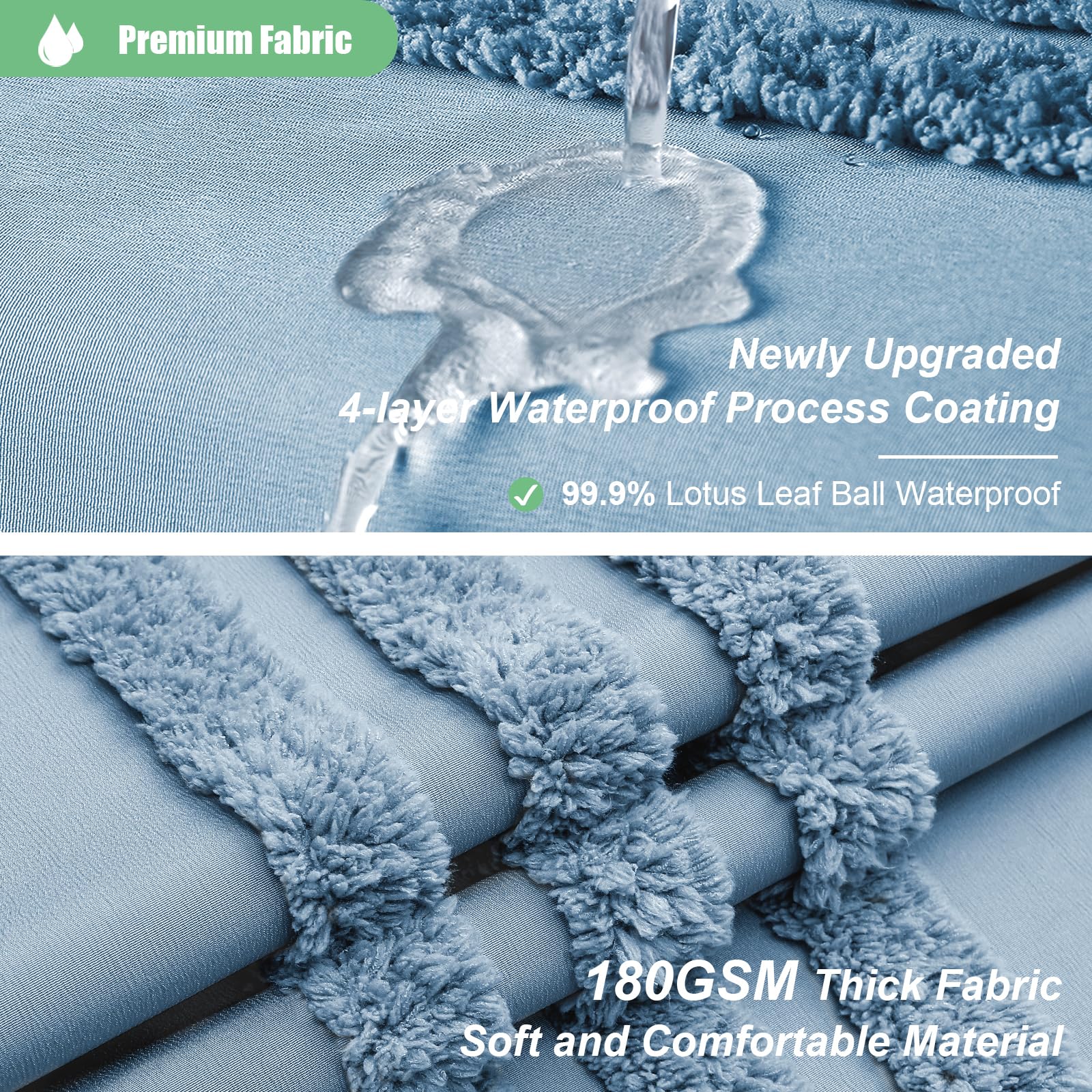 Dynamene Moonlight Blue Fabric Shower Curtain, Tufted Chenille Striped Cloth Shower Curtain For Bathroom, Modern Farmhouse Shabb