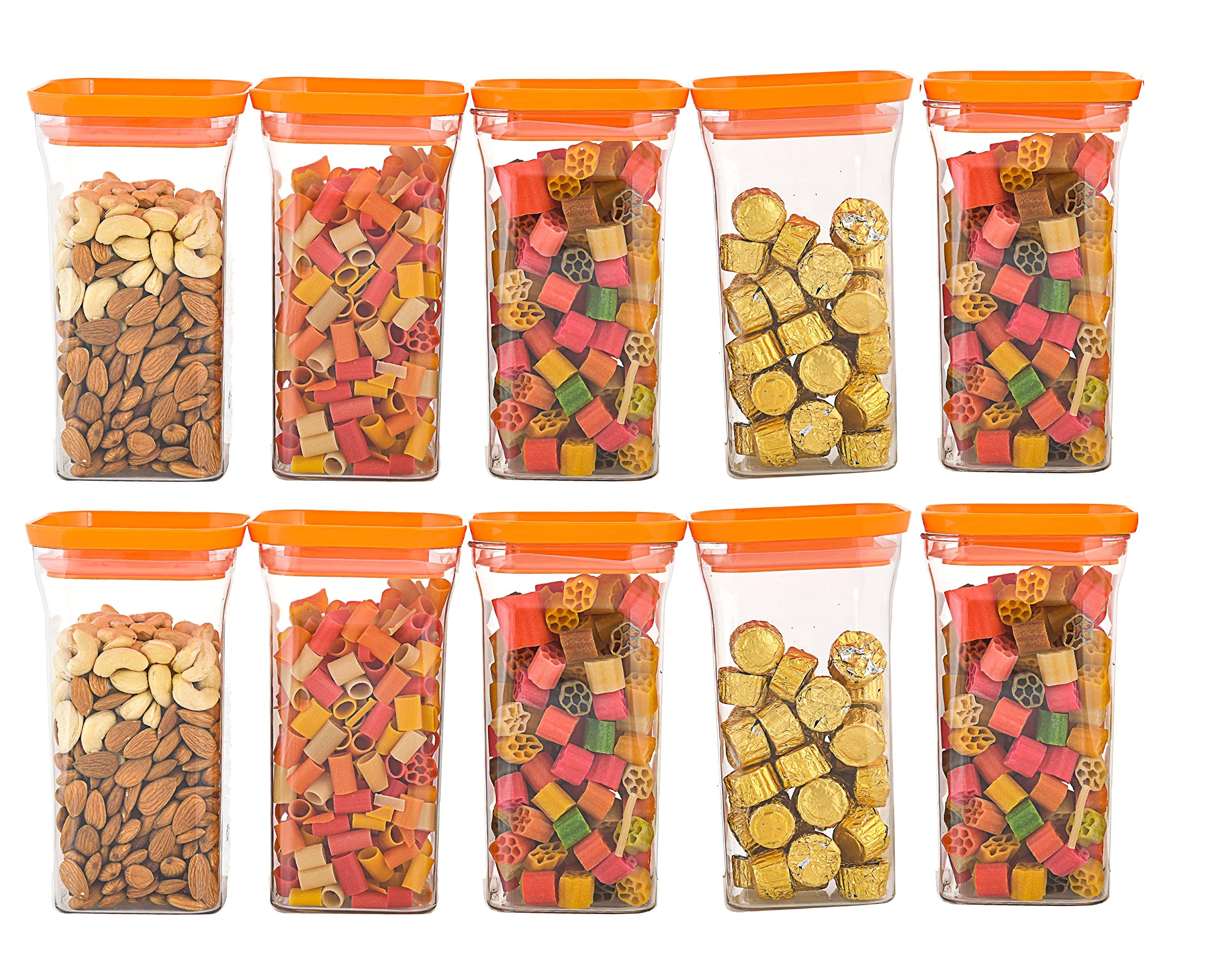 Machak Unbreakable Air Tight Kitchen Storage Container Set | BpaFree | Cereals | Snacks | Stackable | Modular, 1100Ml, 10 Piece