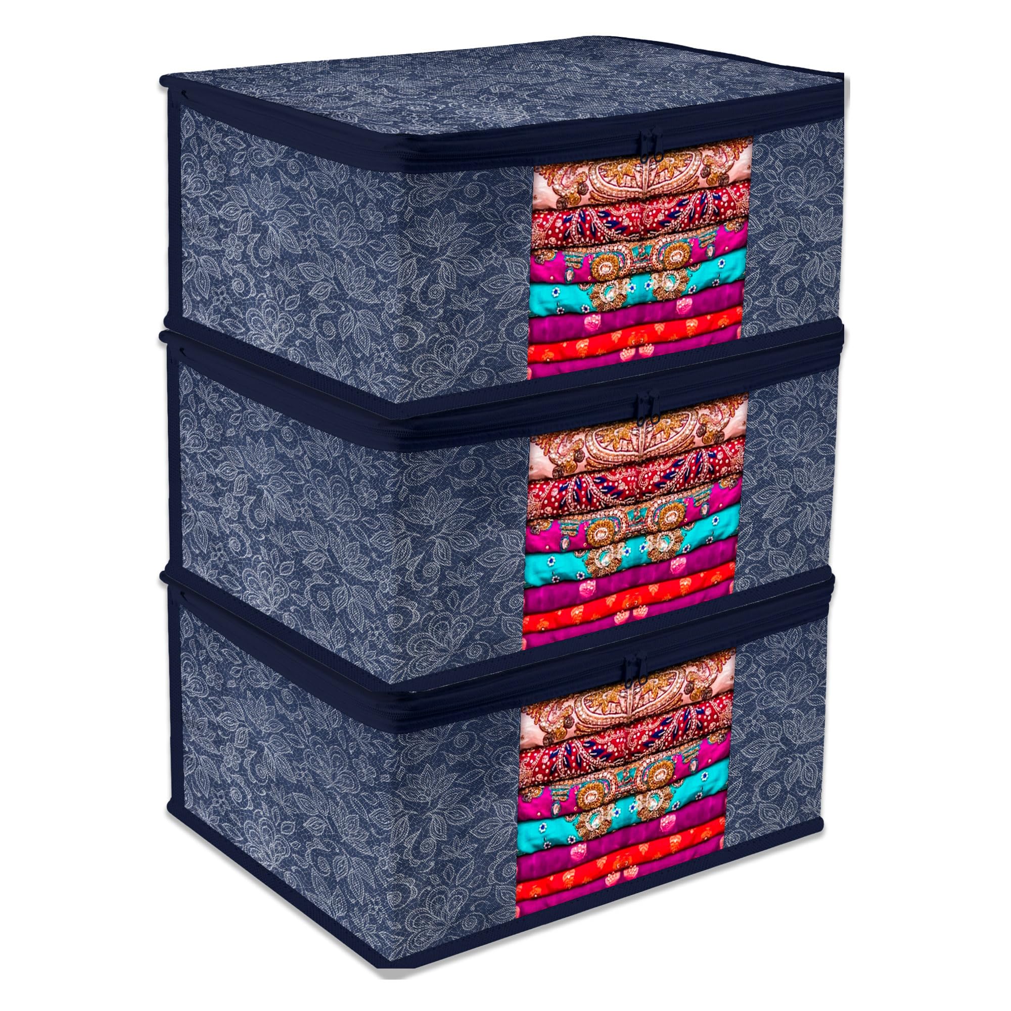 Kuber Industries Saree Storage Bag | Clothes Storage Bag | Wardrobe Cloth Storage Organizer | Visible Window Saree Bag | Flower 