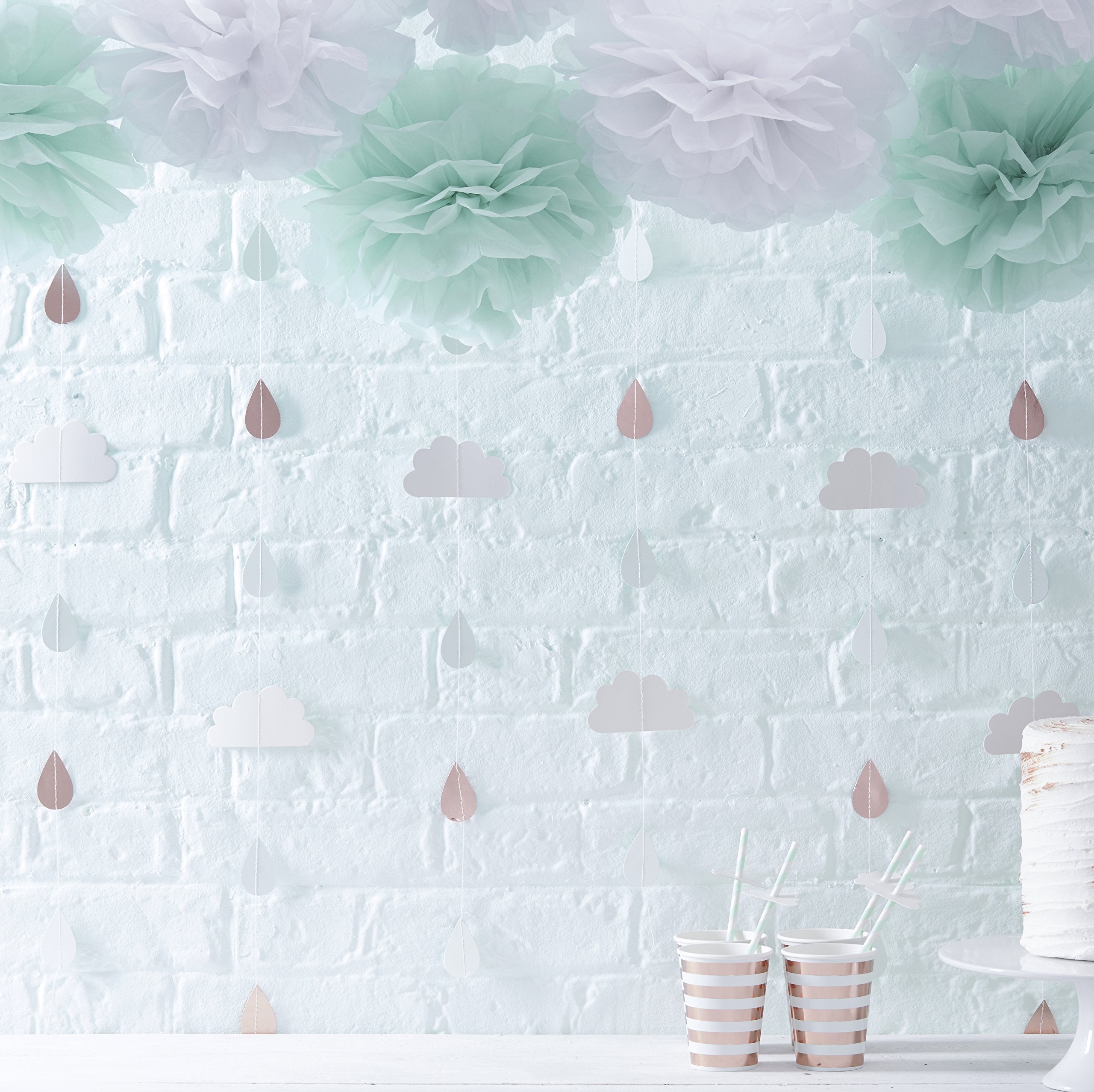 Ginger Ray Rose Gold & Clouds Backdrop Hanging Decoration Garland For Baby Showers - Hello World