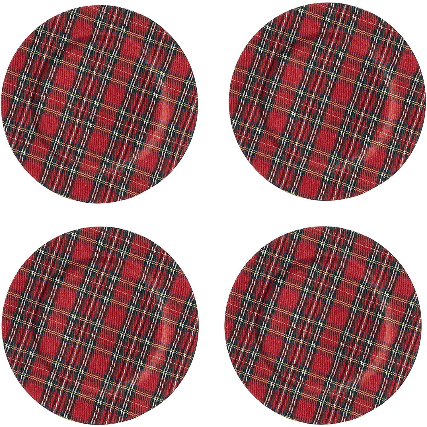 Mud Pie Deck The Halls Red Tartan Plaid Charger Plates, 13'' Diameter, Set Of 4