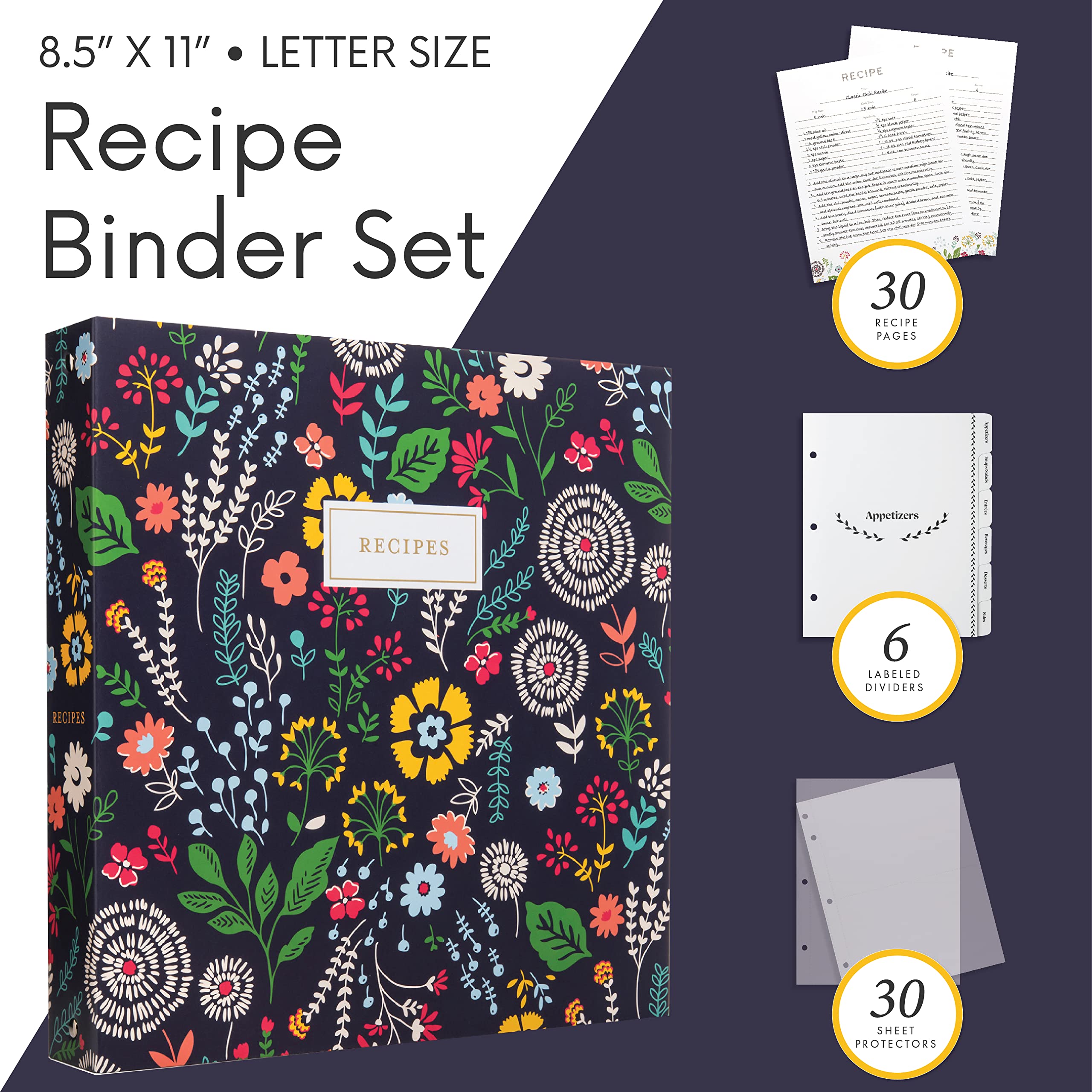 Jot & Mark Recipe 3 Ring Binder 8.5X11 | Full-Page With Clear Protective Sleeves To Write In Your Own Recipes And Color Printing