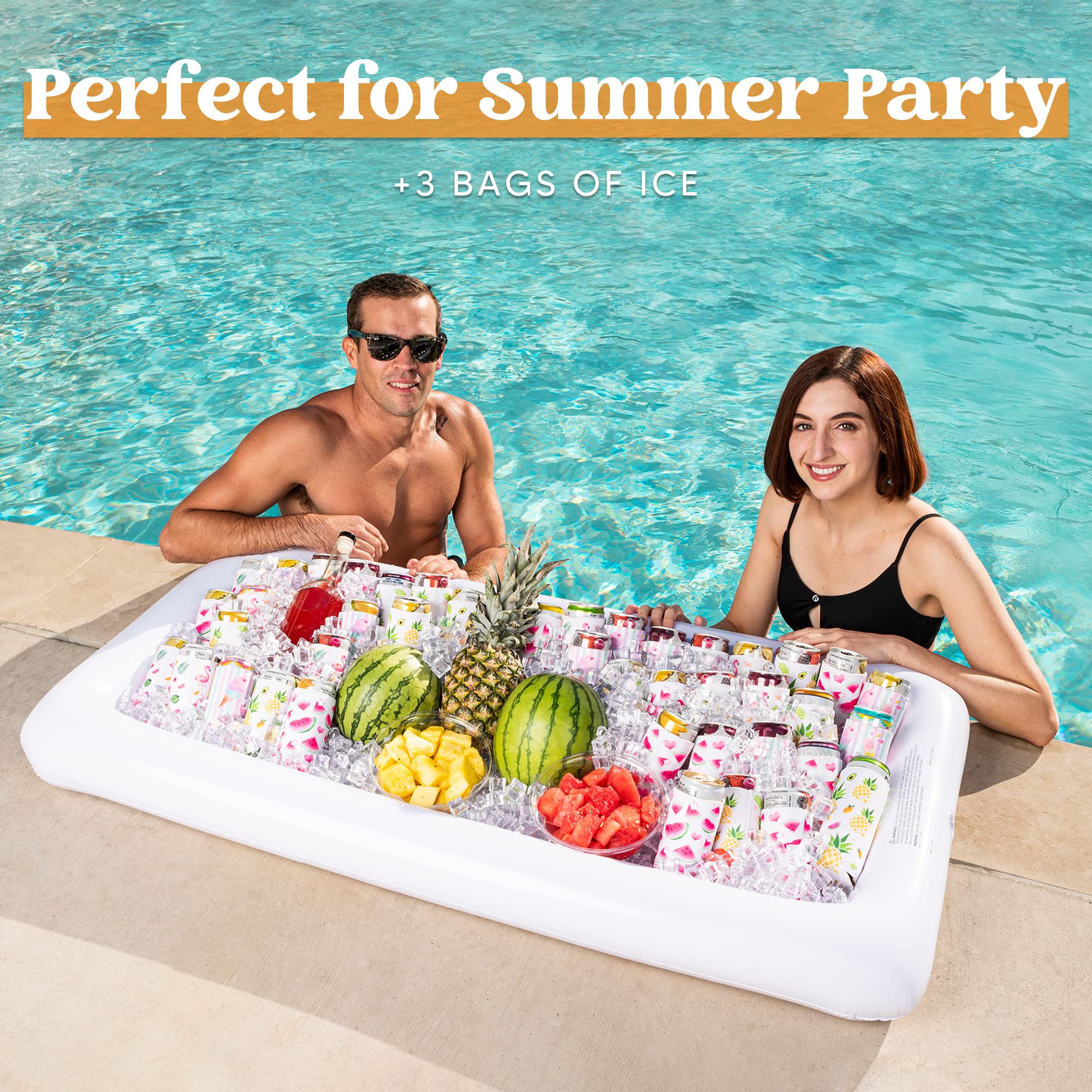 Joyin 3-Pack Inflatable Serving Bars Cooler - Inflatable Cooler Ice Buffet Salad Serving Trays With Drain Plug, Food Drink Holde