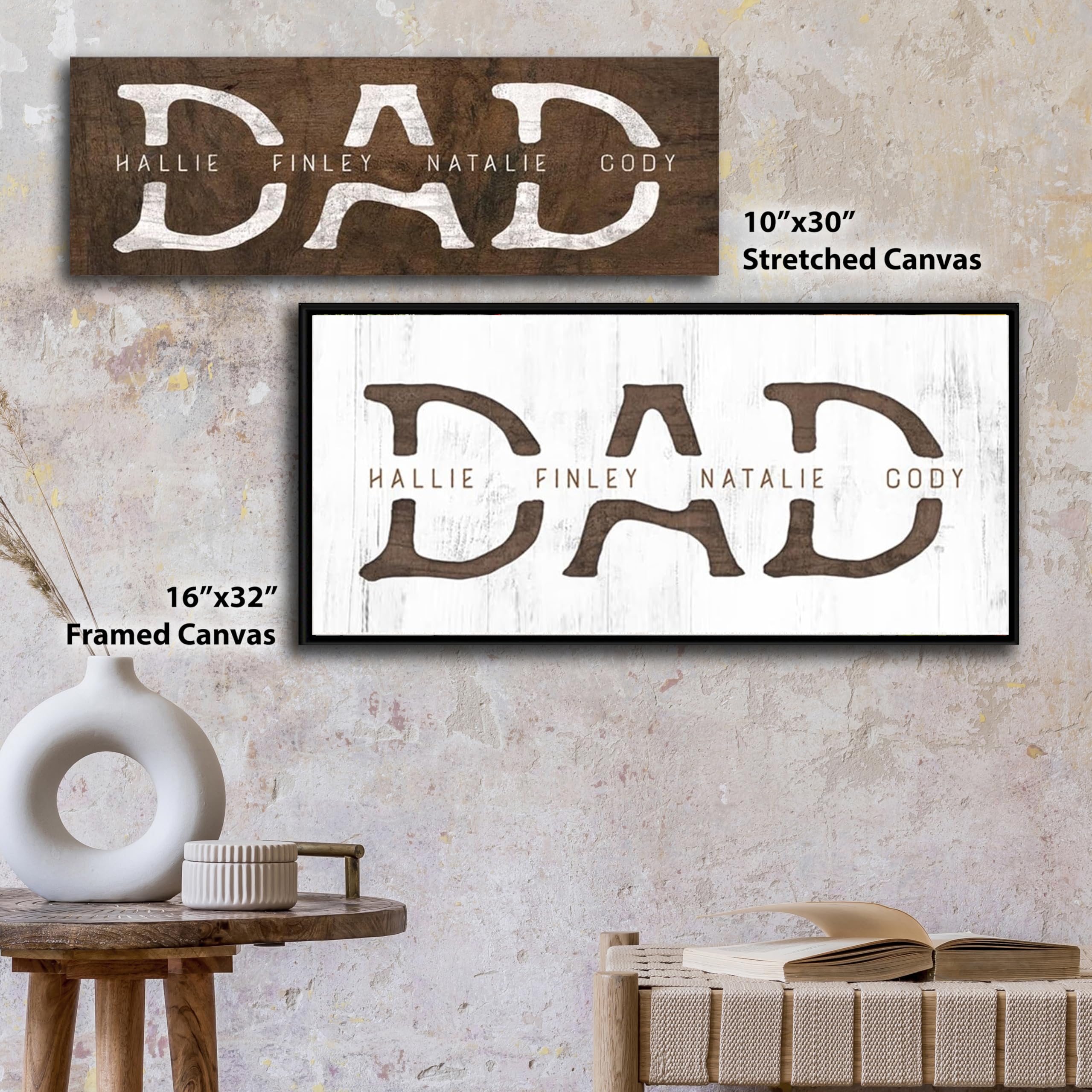 Personalized Dad And Children Art - Rustic | Customized With All Kids Names |Unique And Customized Gift For Fathers Day, Dads Bi