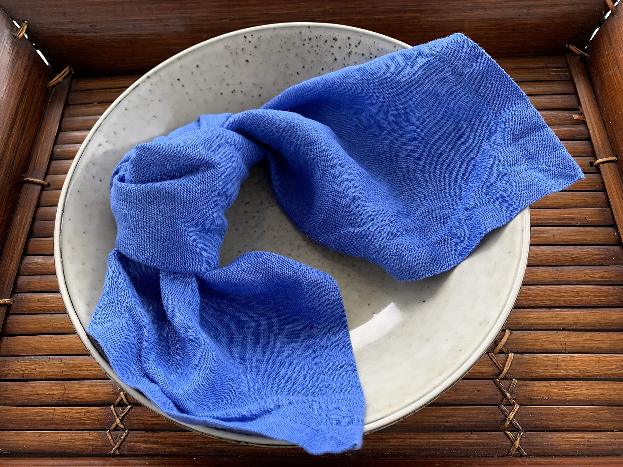 Linen Napkins -100% French Flax - Stonewashed Pure Linen Cloth Napkins - Size 18 Inch X 18 Inch - Set Of 4, Tropics (Blueberry)