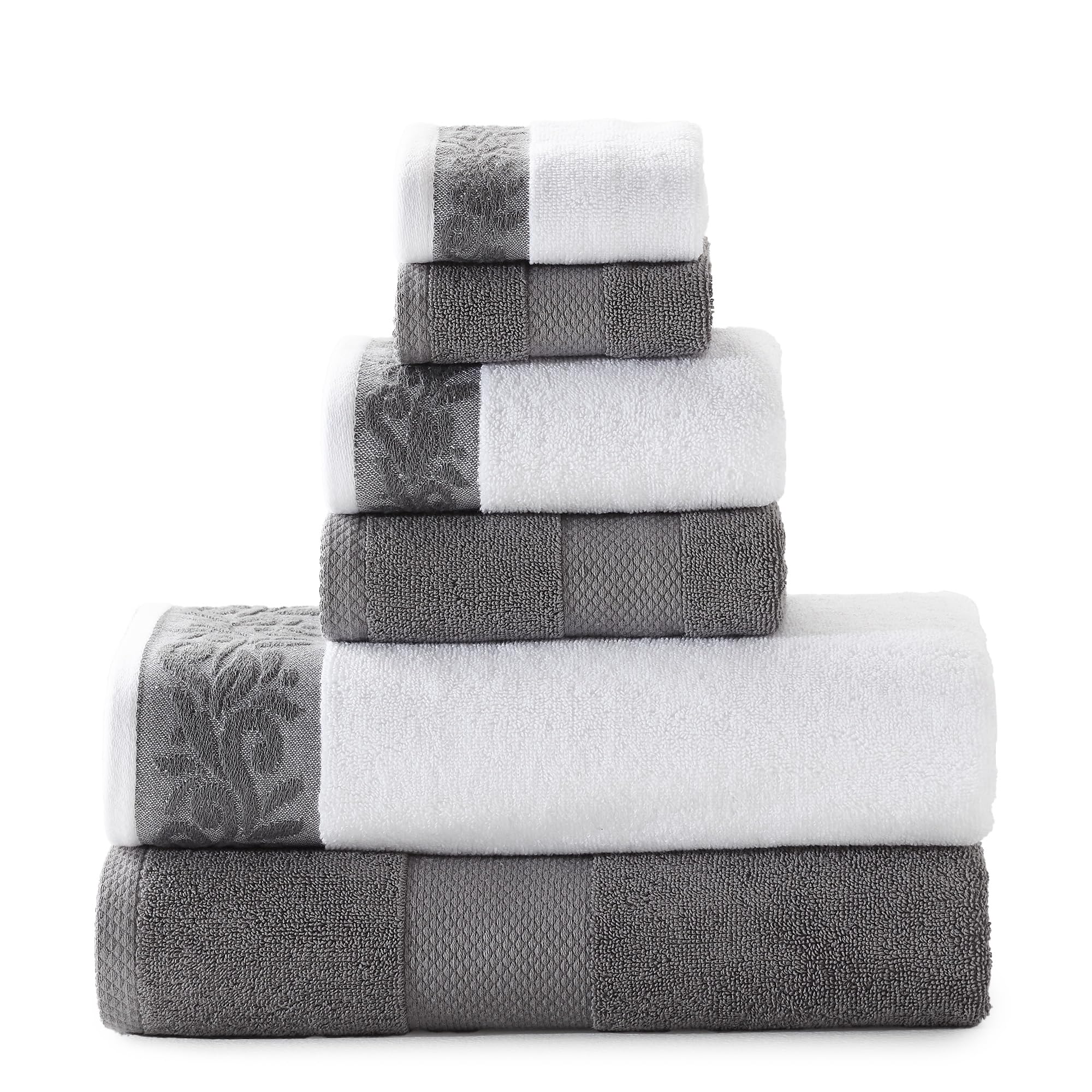 Modern Threads 600 GSM 6-Piece Towel Set with Filgree Jacquard Border Charcoal