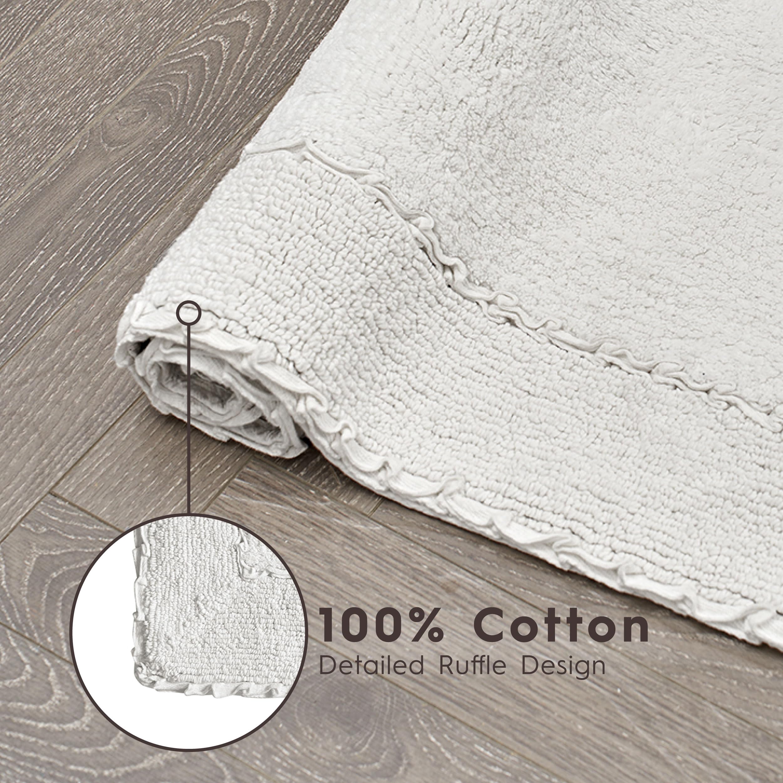 Laura Ashley Ruffle Cotton 20'' X 34'' Bath Rug, White