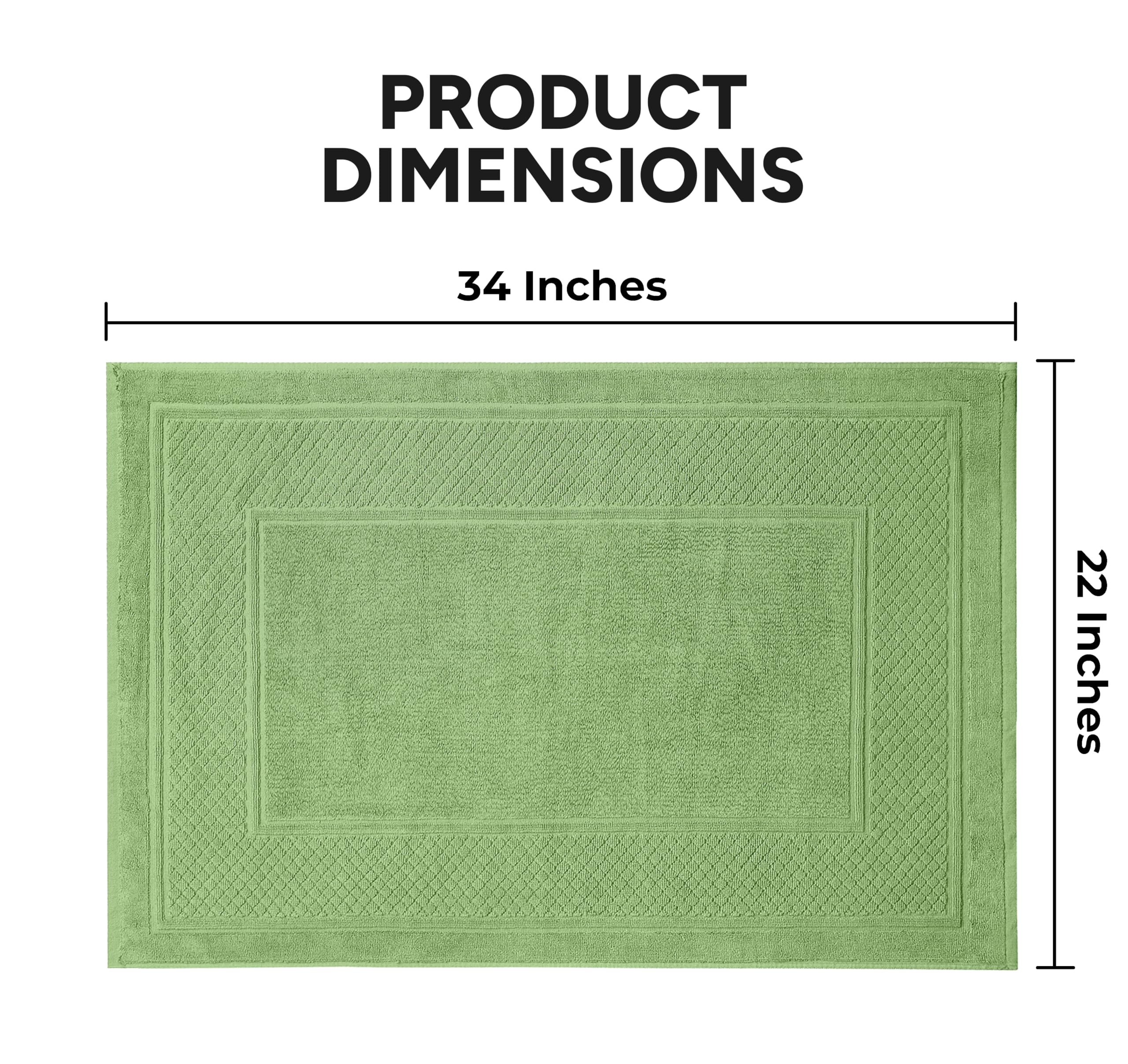 Avalon Bath Mats for Bathroom - Absorbent Bathroom Mats Quick Dry Bath Mat - 100% Cotton Bath Mats Soft Bathroom Floor Mat - Green Bath Mat Absorbent Bath Mat Set of 2 (22x34 Inches)