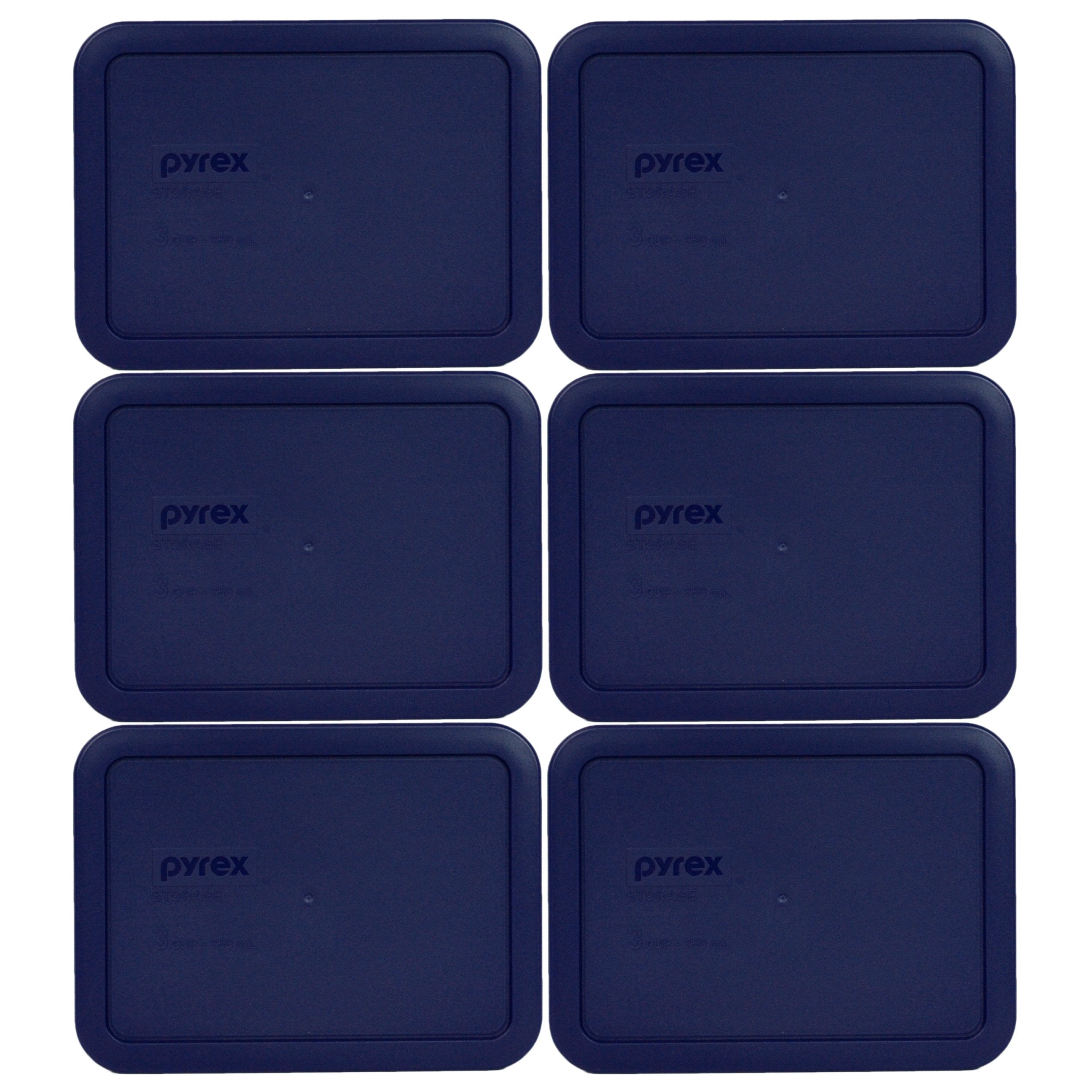 Pyrex 7210-Pc 3 Cup Blue Rectangle Plastic Storage Lid, Made In Usa - 6 Pack