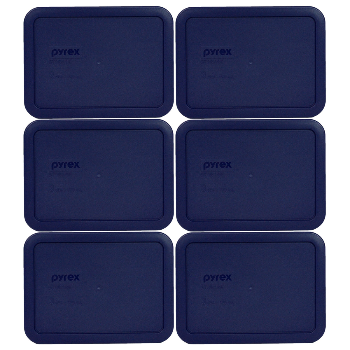 Pyrex 7210-Pc 3 Cup Blue Rectangle Plastic Storage Lid, Made In Usa - 6 Pack