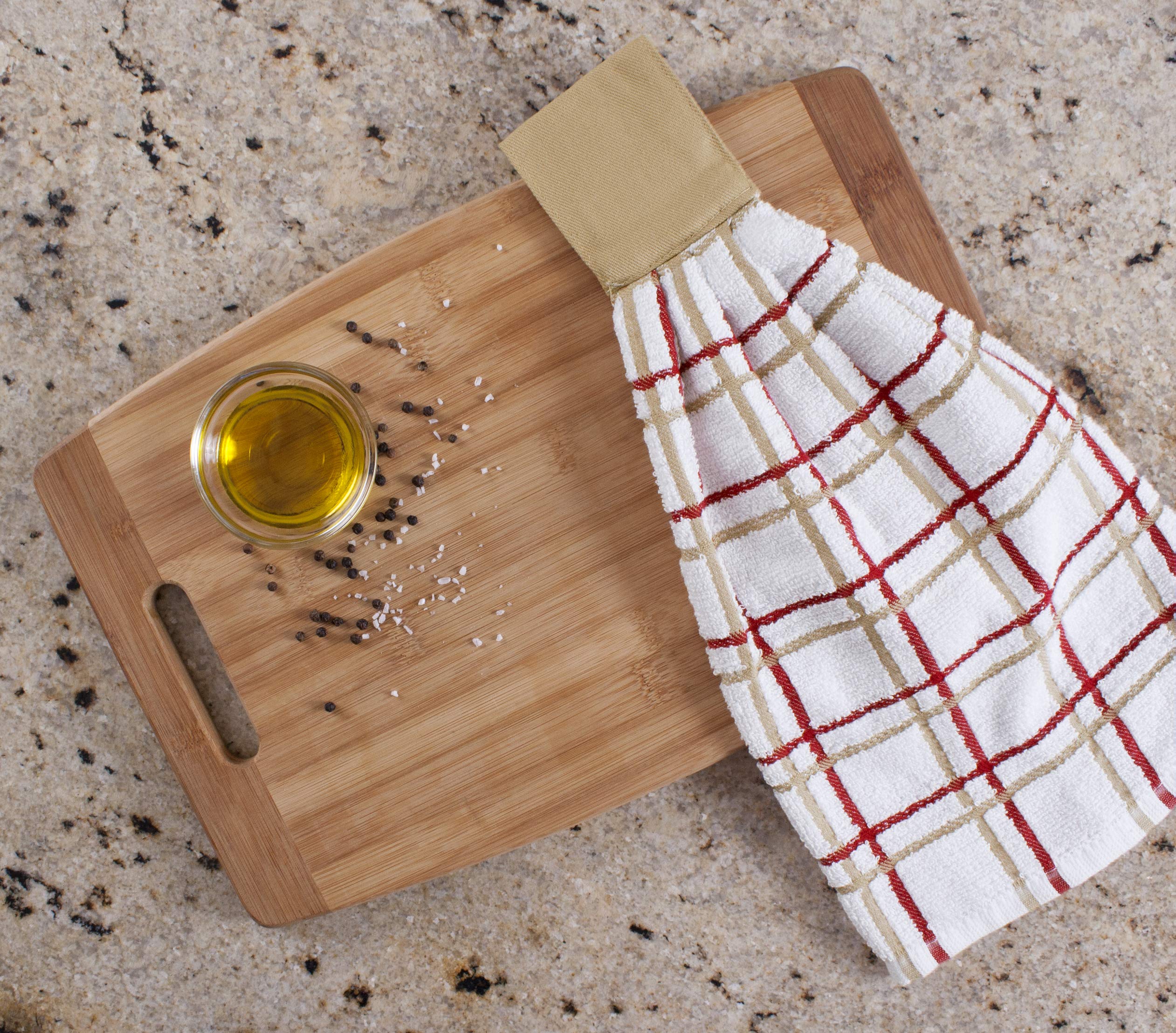 Ritz KitchenWears 100% Cotton Terry Hanging Kitchen Tie Towel  Multi-Check  Biscotti