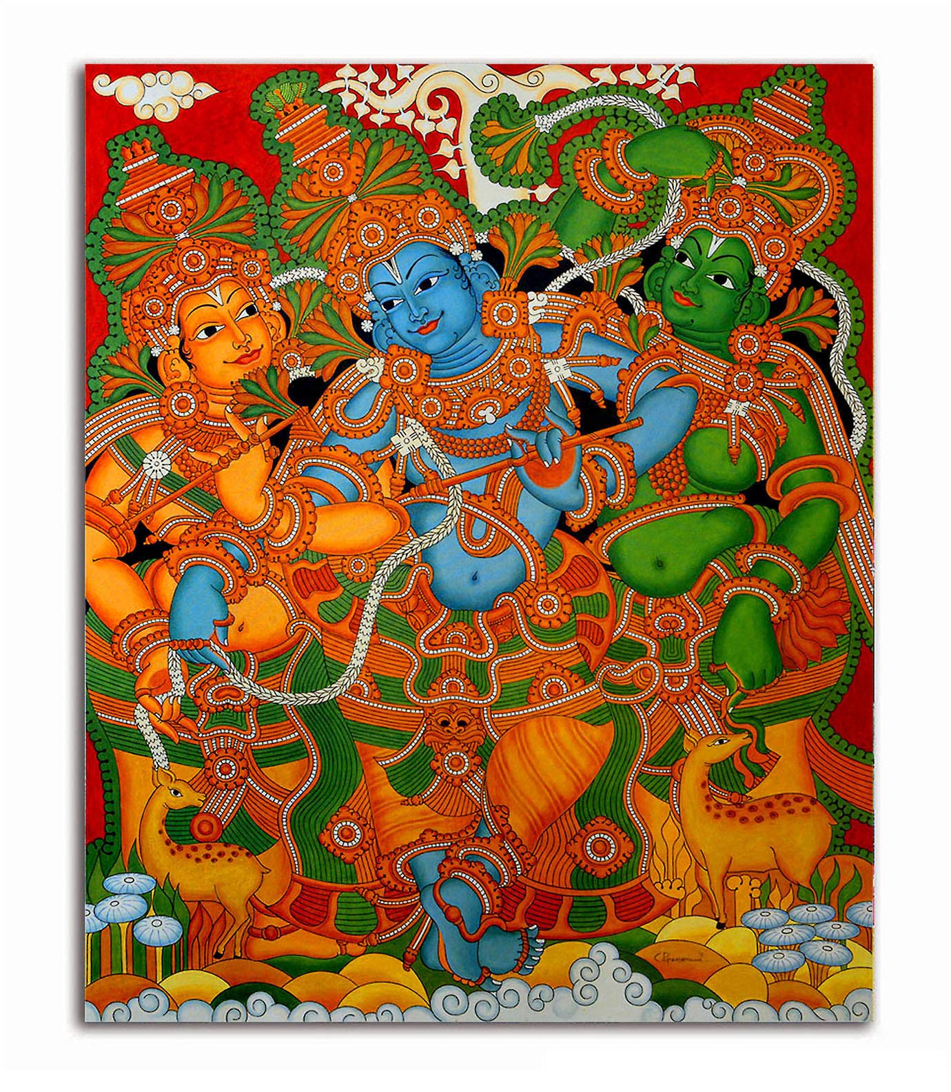 Tamatina Canvas Painting-A Day of Kathakali-Kerala Mural Art-Indian Art