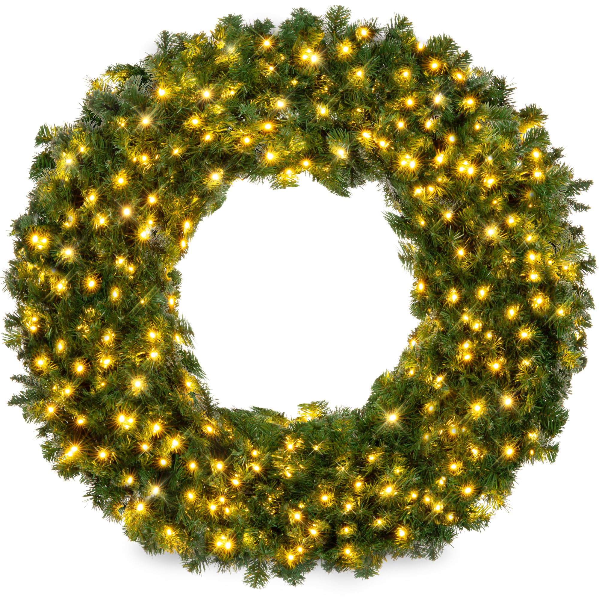 Best Choice Products 24in Large Artificial Pre-Lit Fir Christmas Wreath Holiday Accent Decoration w/ 50 LED Lights, 100 PVC Tips