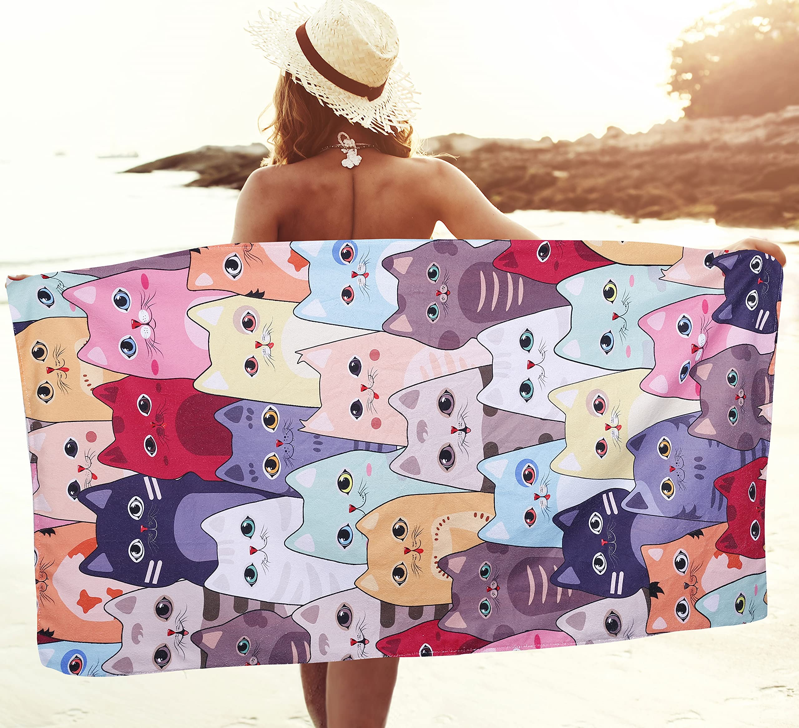 Livilan Large Kitten Cat Beach Towel, 30'' X 60'' Soft Microfiber, Absorbent, Quick Dry, Sand Free, Light, Multiuse For Bath, Po