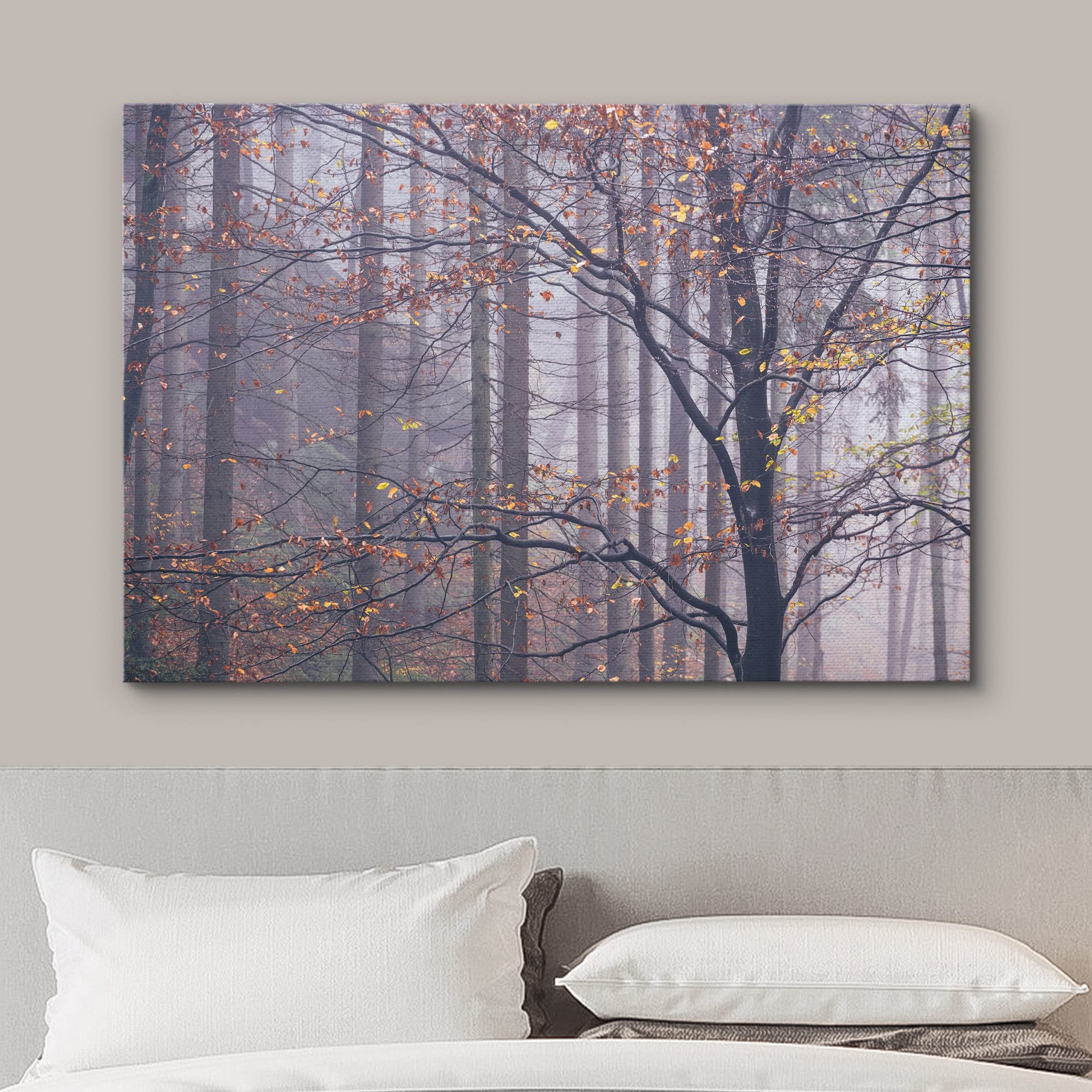 Wall26 Canvas Print Wall Art Misty Autumn Forest & Trees With Yellow Leaves Nature Wilderness Photography Modern Art Rustic Scen