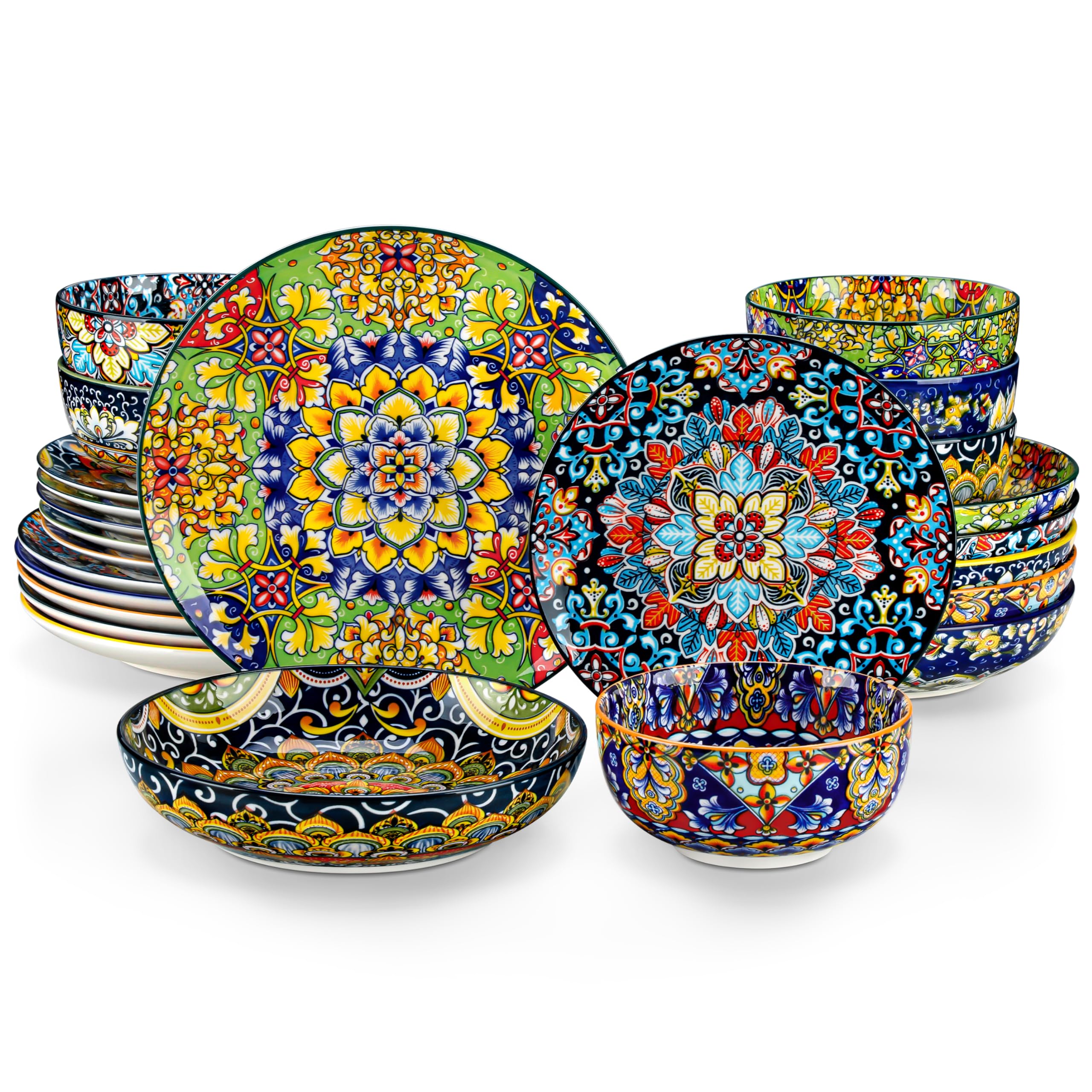 vancasso 24 Pieces Dinnerware Sets, Plates and Bowls Set, Porcelain Dishes Set for 6, Microwave and Dishwasher Safe, Scratch Res