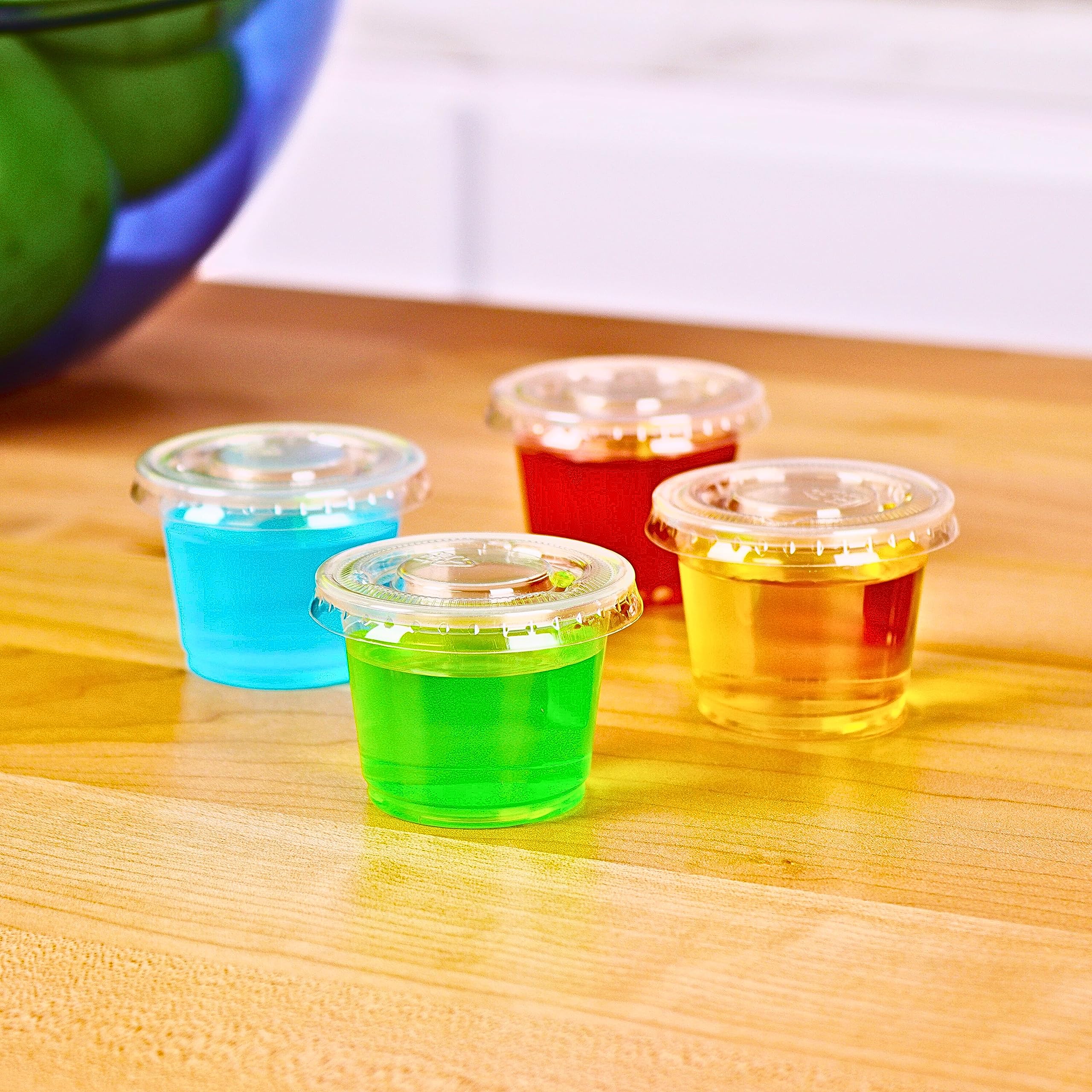 1 Oz Containers With Lids | Disposable Plastic Jello Shot Cups | Small Clear Plastic Condiment Cups For Sauce, Souffle, Salad Dr