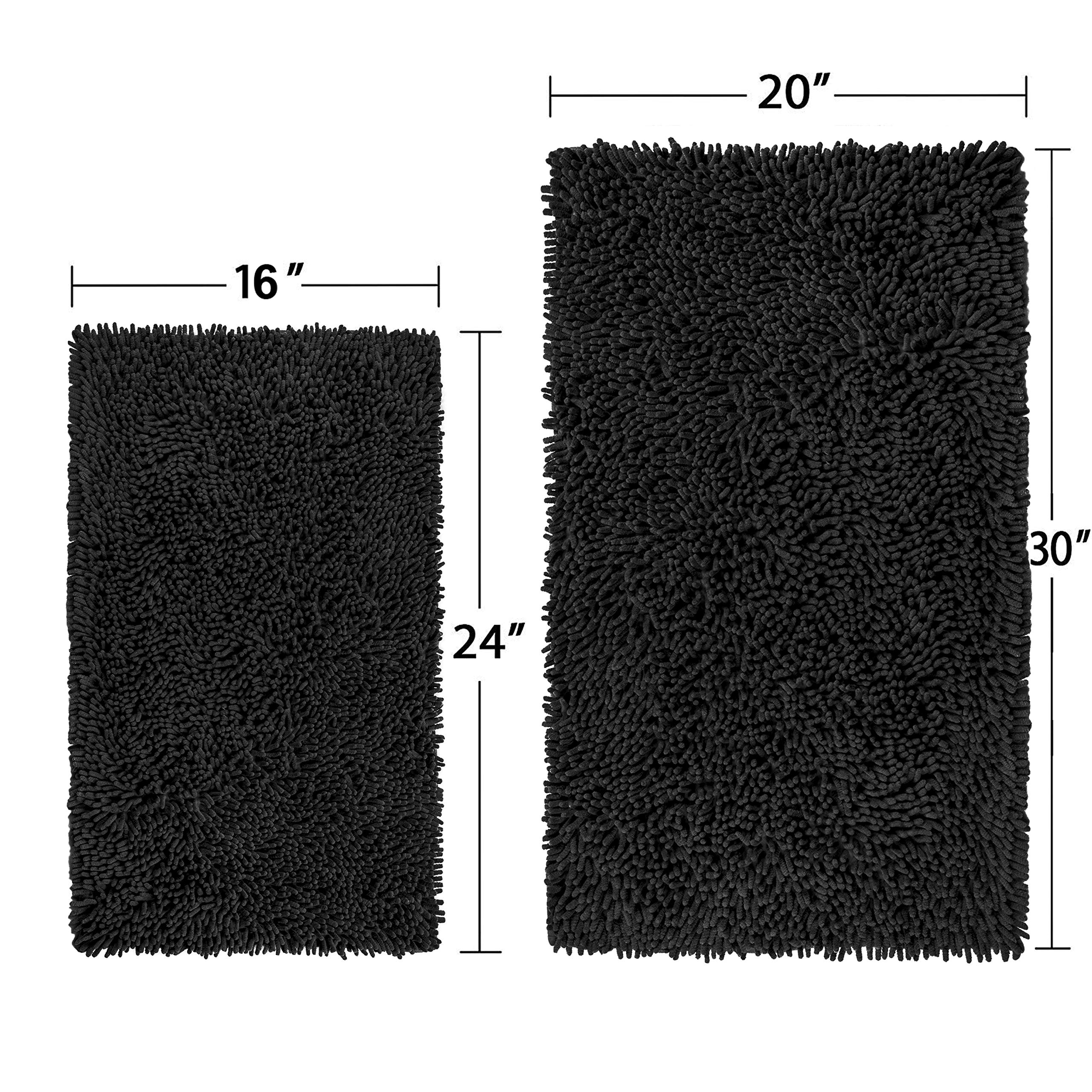 Luxurux Black Bathroom Rug Set-Extra-Soft Plush Bath Mat Shower Bathroom Rugs,1'' Chenille Microfiber Material, Super Absorbent