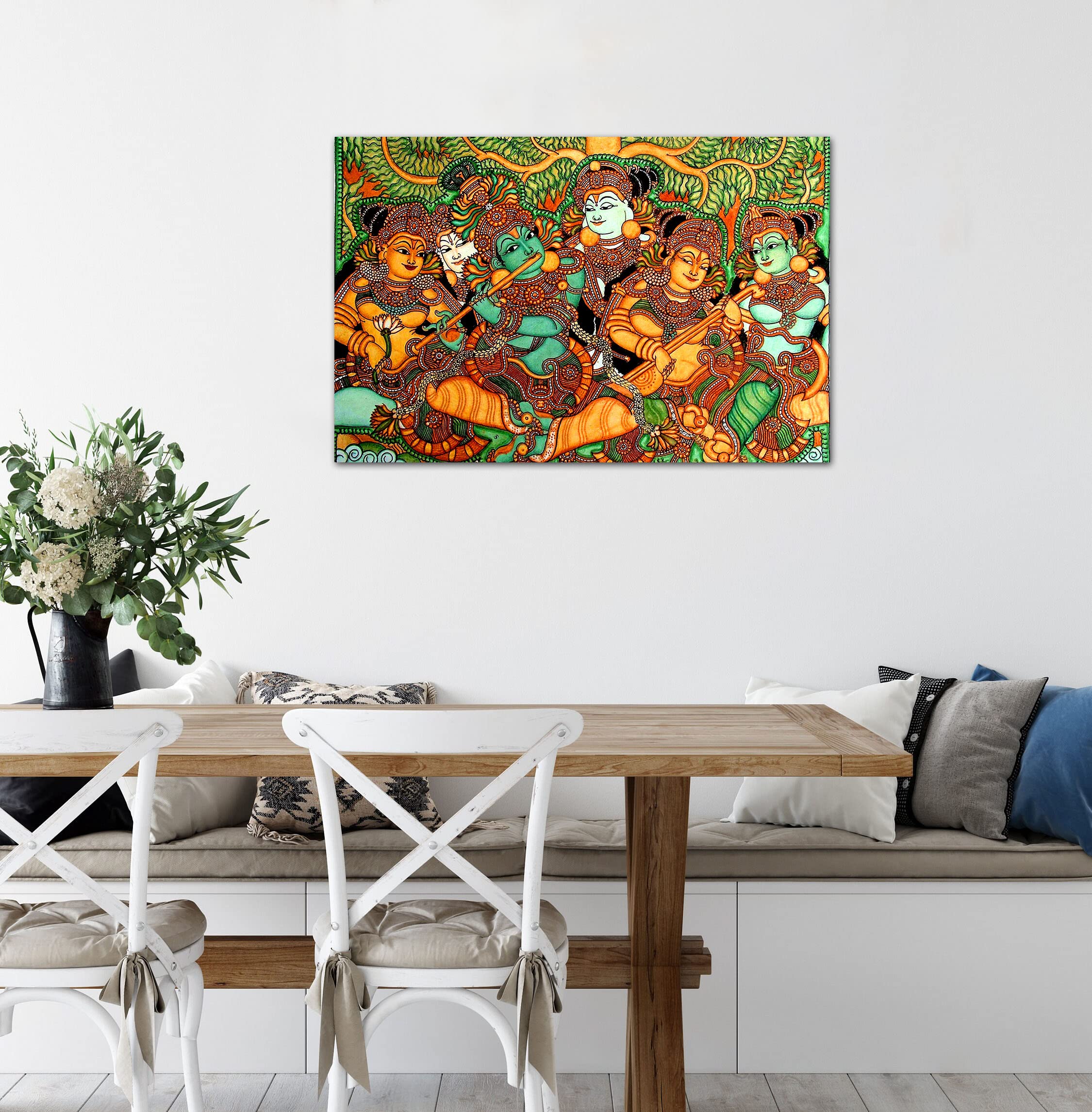 Tamatina Kerala Mural Canvas Painting | Radha Krishna | Traditional Art Unframed Painting For Home Dcor|Size - 24X16 Inches.M121